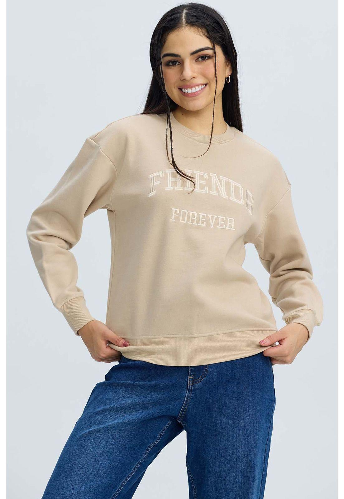 Polerón Mujer Oversize Bordado Beige-0