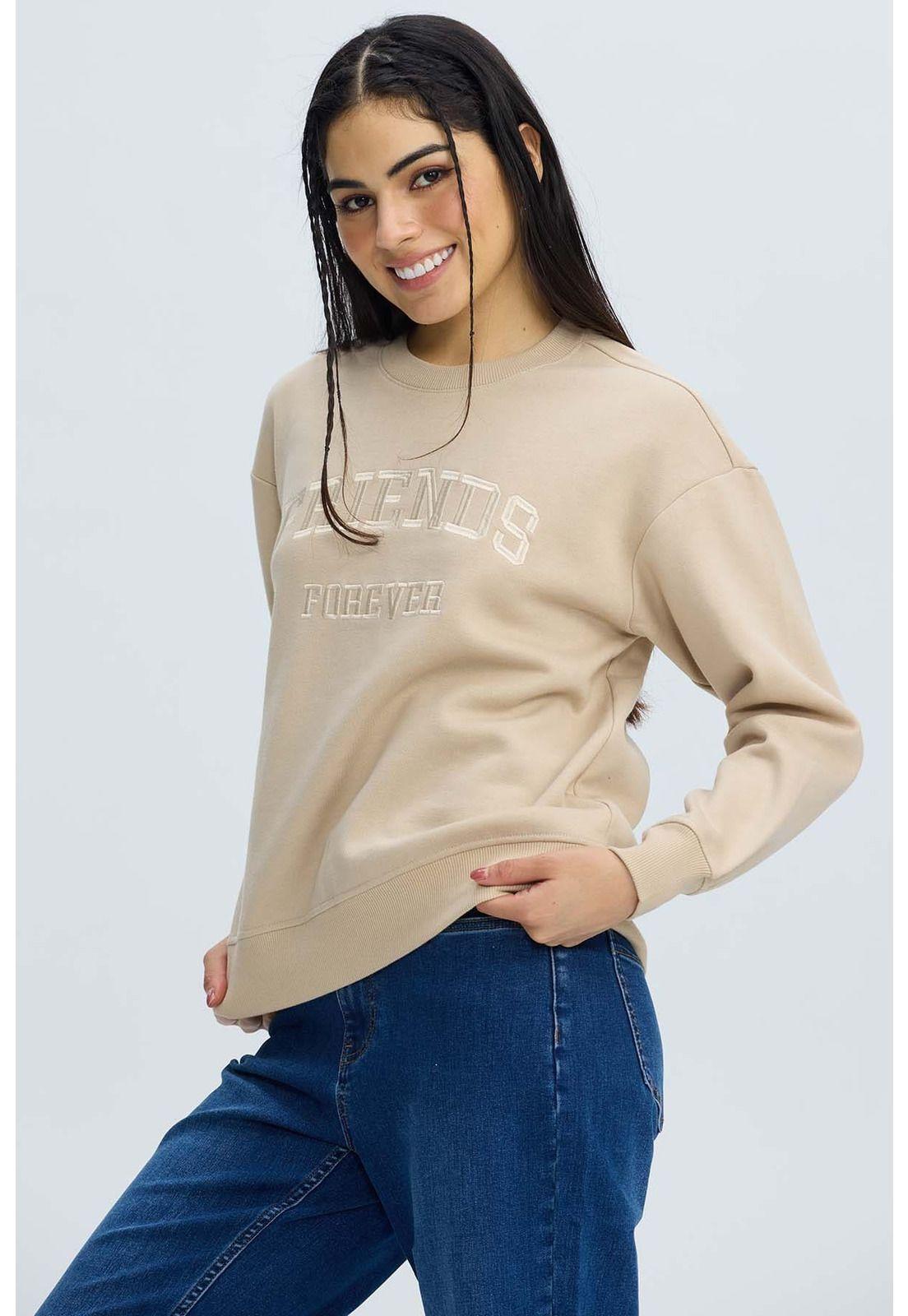 Polerón Mujer Oversize Bordado Beige-1