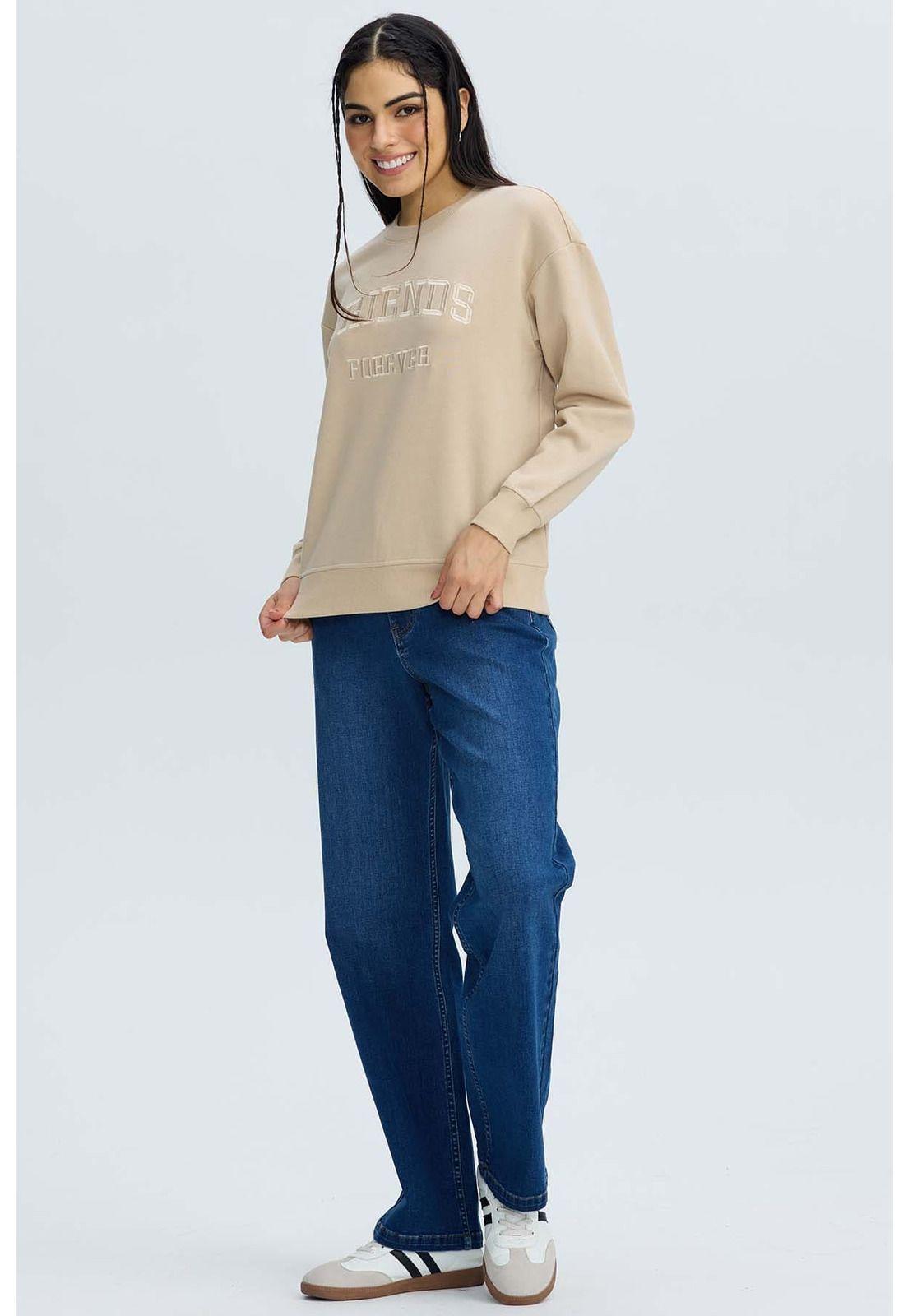 Polerón Mujer Oversize Bordado Beige-3