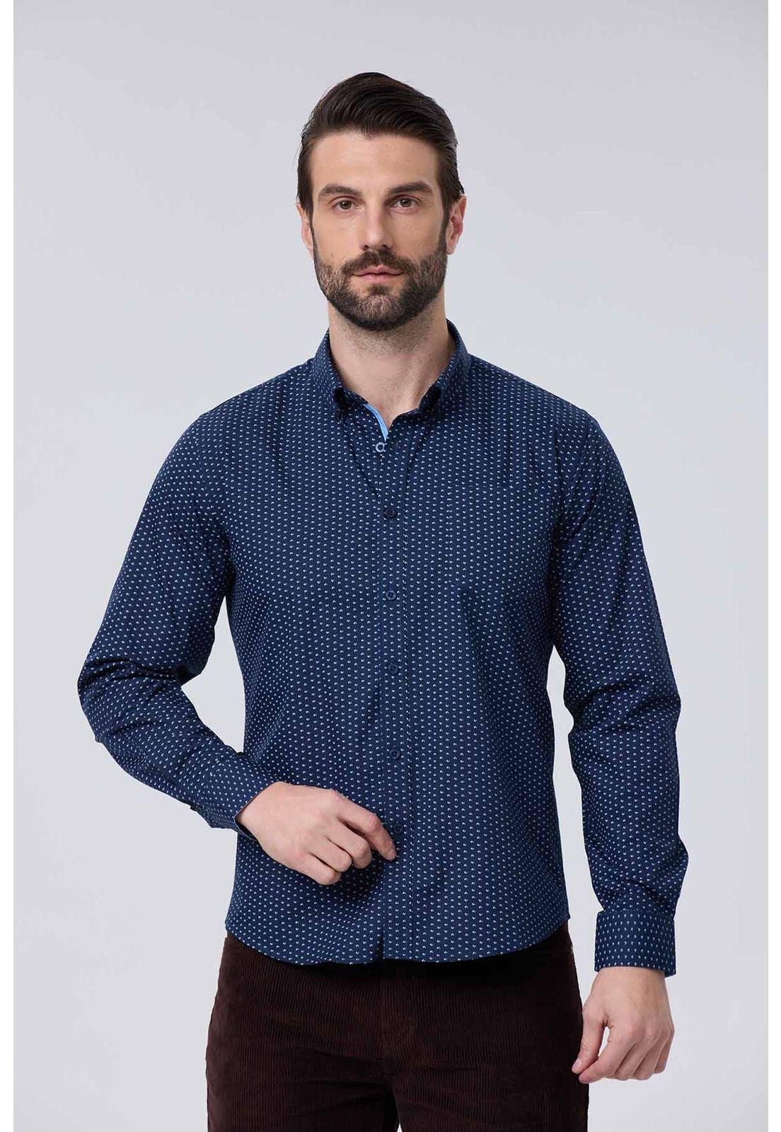 Camisa Hombre Slim Azul-0