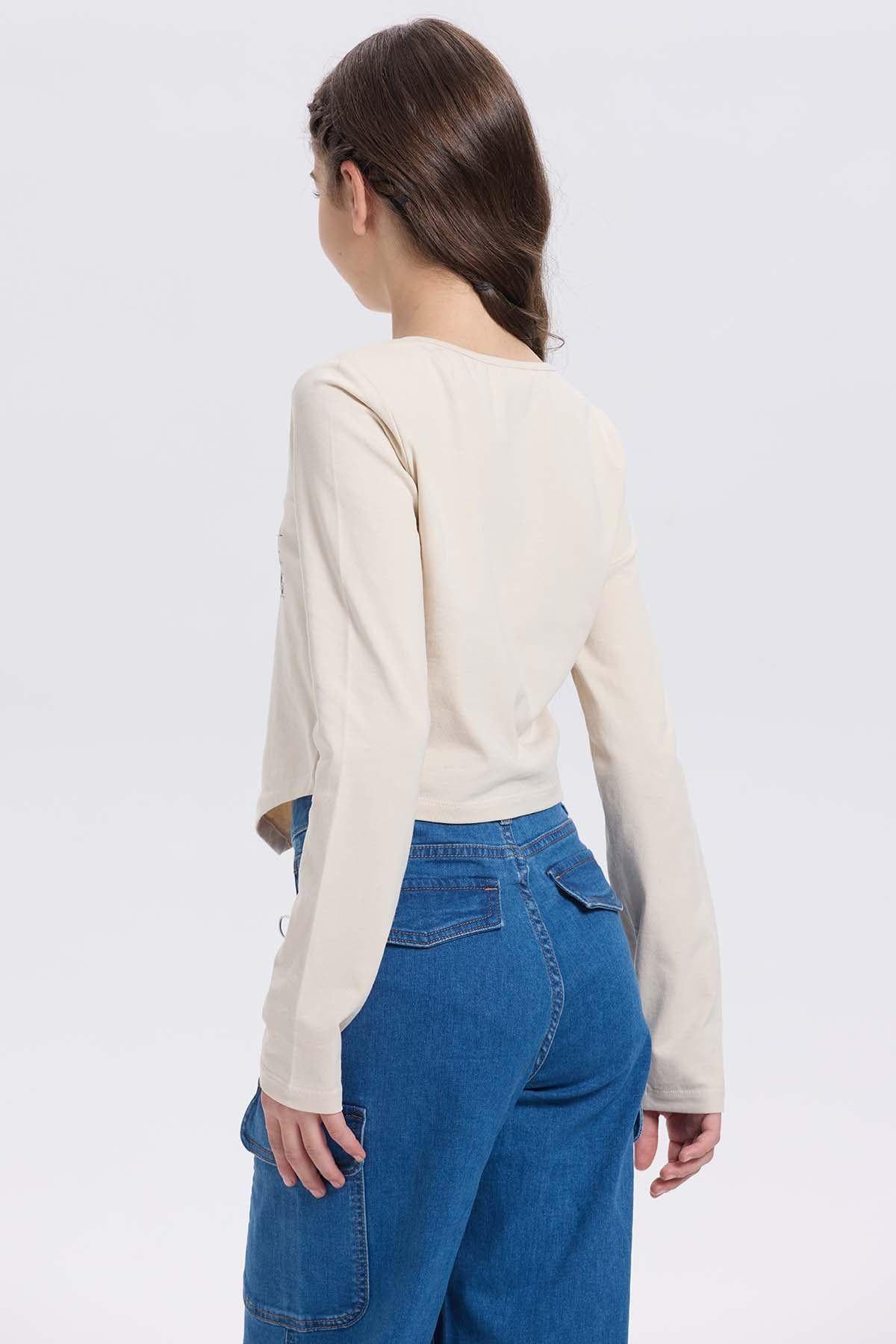 Polera Niña Crop Con Print Beige-2