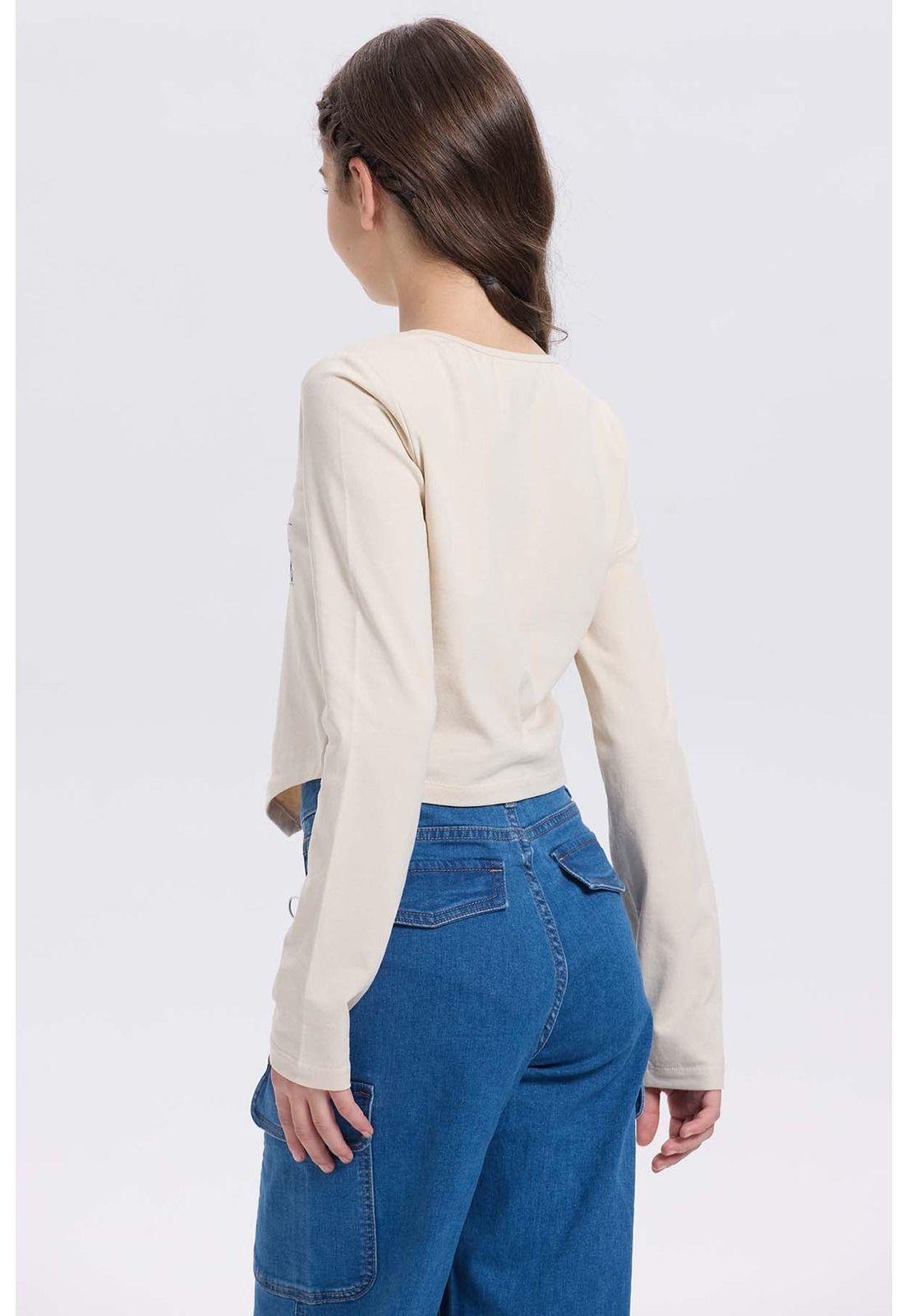Polera Niña Crop Con Print Beige-2
