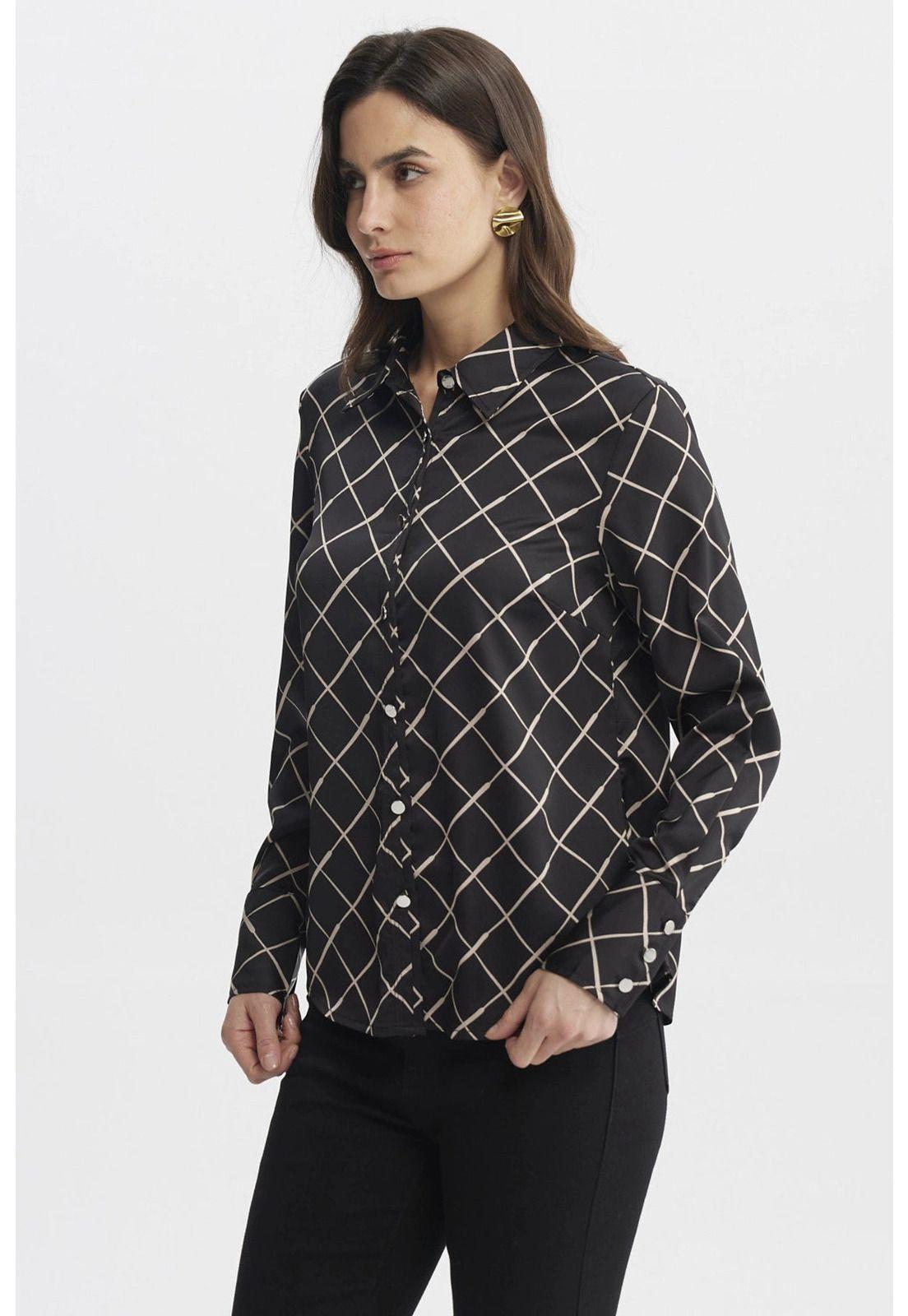 Blusa Mujer Cuello Camisero Negro-1