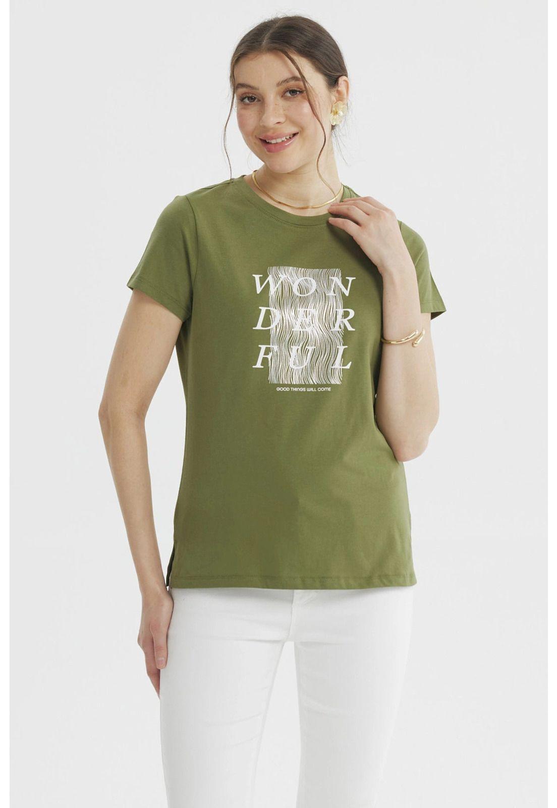 Polera Mujer Print Posiiconal Verde Olivo-0