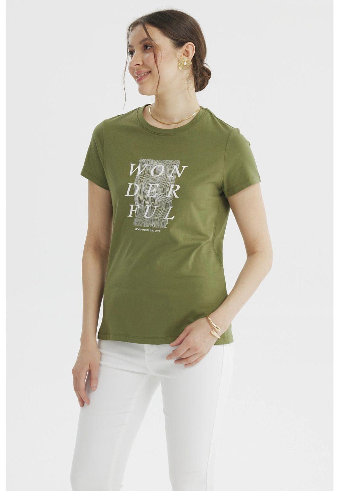 Polera Mujer Print Posiiconal Verde Olivo-1
