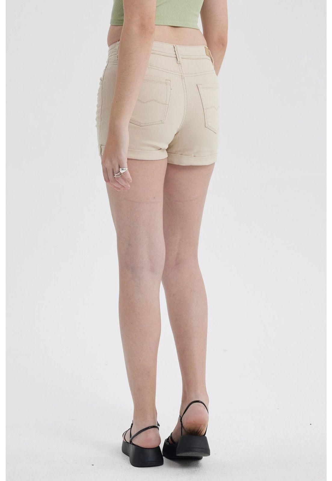 Short Mujer Color Roll Up Tiro Alto Beige Claro-2