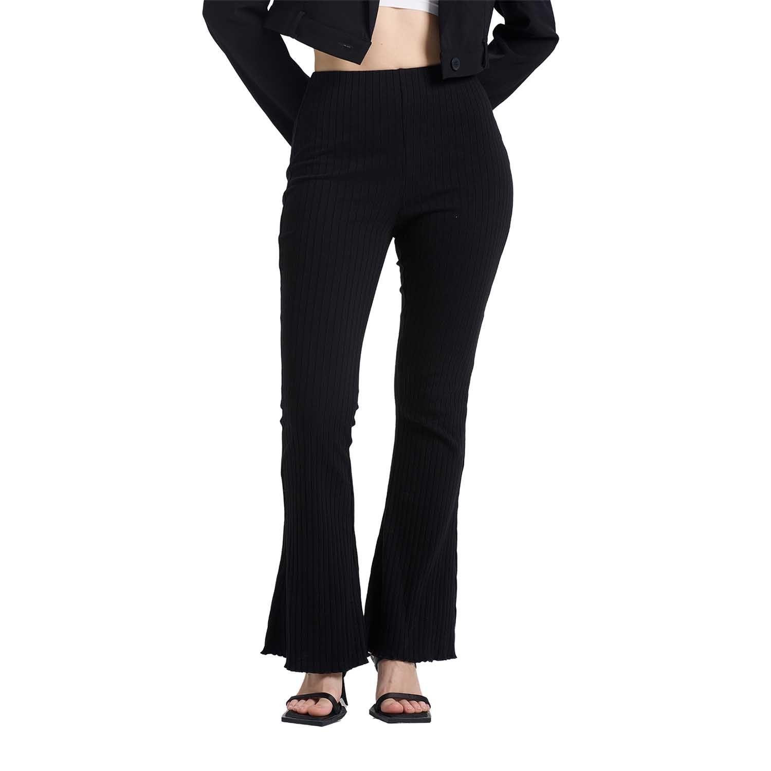 Pantalón Mujer Flare Rib Negro Fashion's Park-0