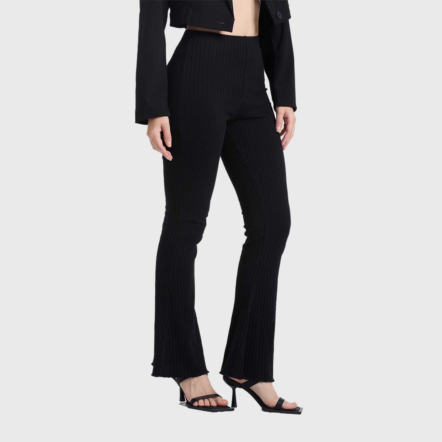 Pantalón Mujer Flare Rib Negro Fashion's Park-1