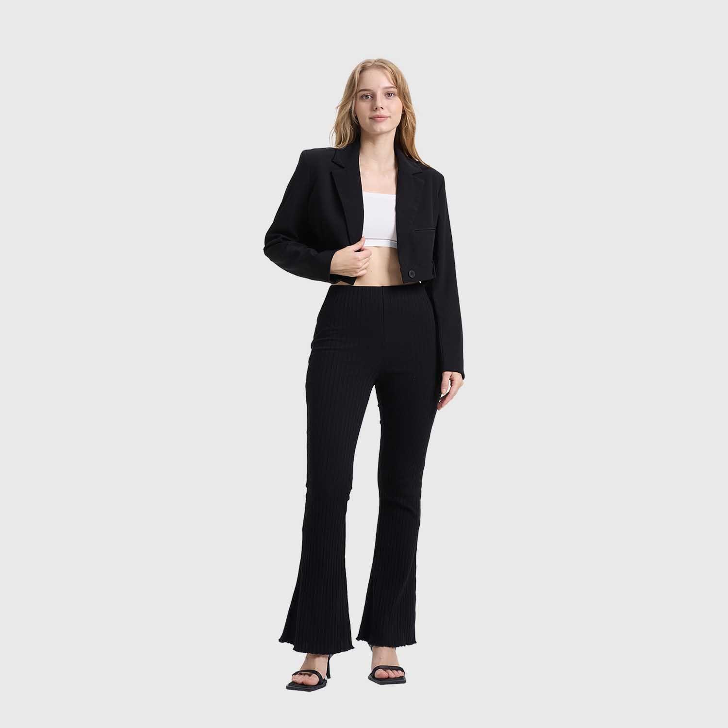 Pantalón Mujer Flare Rib Negro Fashion's Park-3