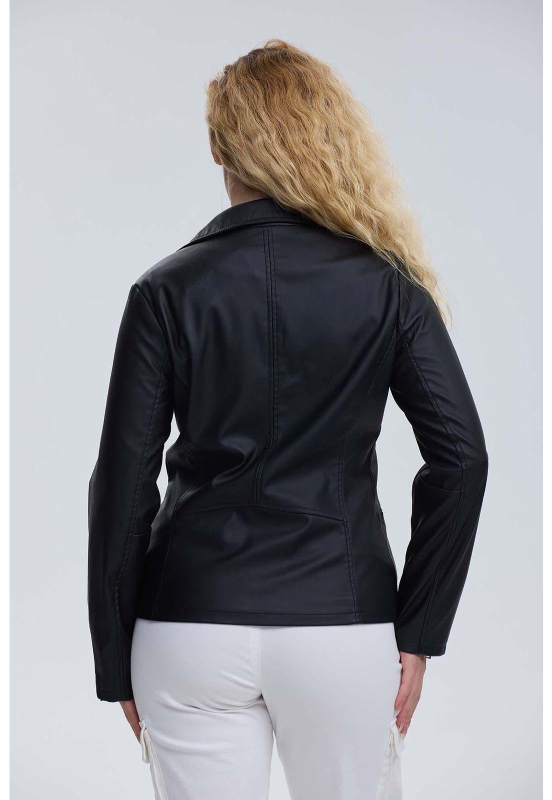 Chaqueta Mujer Biker Efecto Cuero Negro-2