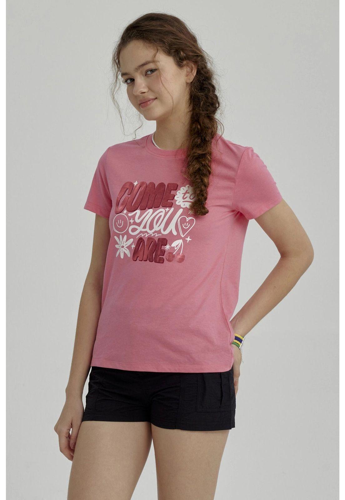 Polera Niña Básica Estampada Fucsia - ll-1