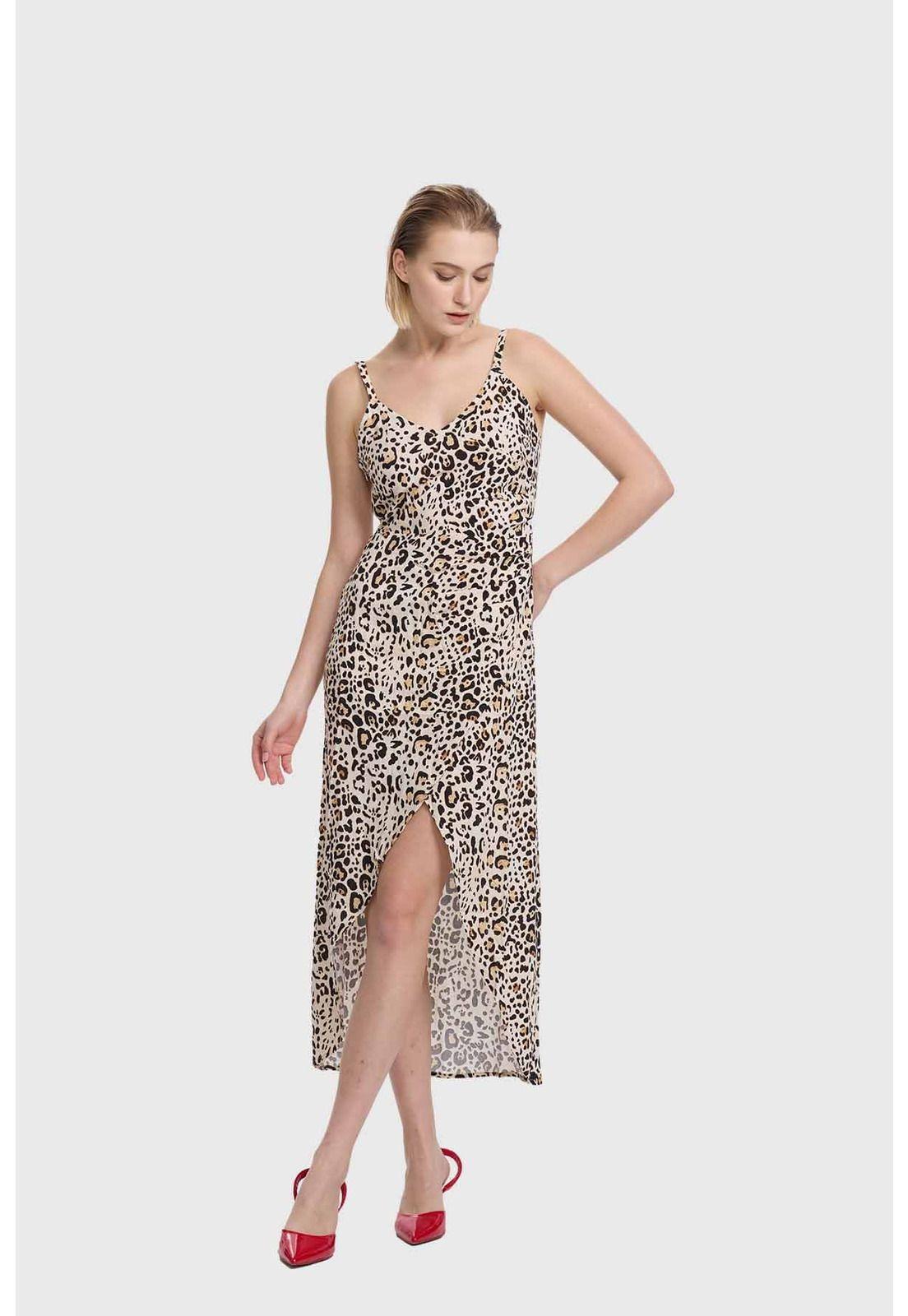 Vestido Mujer Midi Animal Print Beige-3