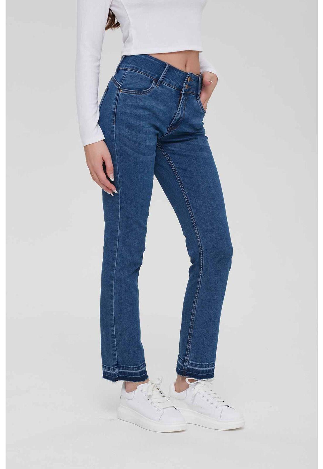 Jeans Mujer Recto Push Up Azul-1