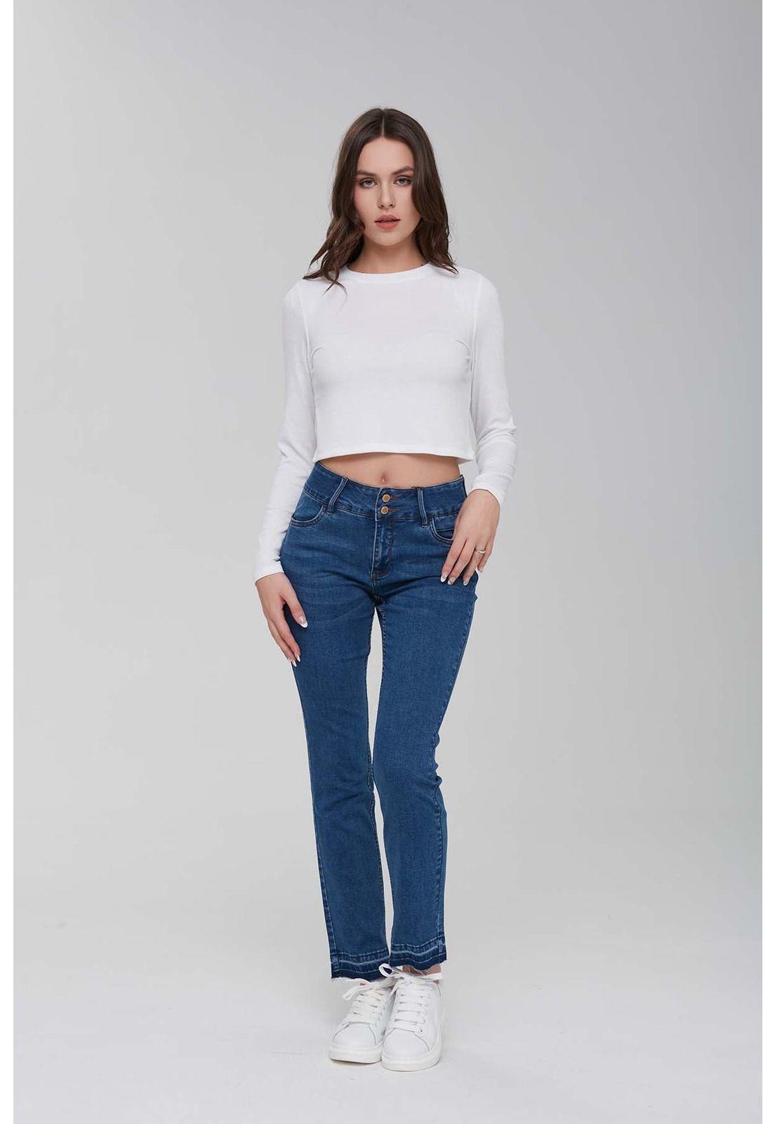 Jeans Mujer Recto Push Up Azul-3