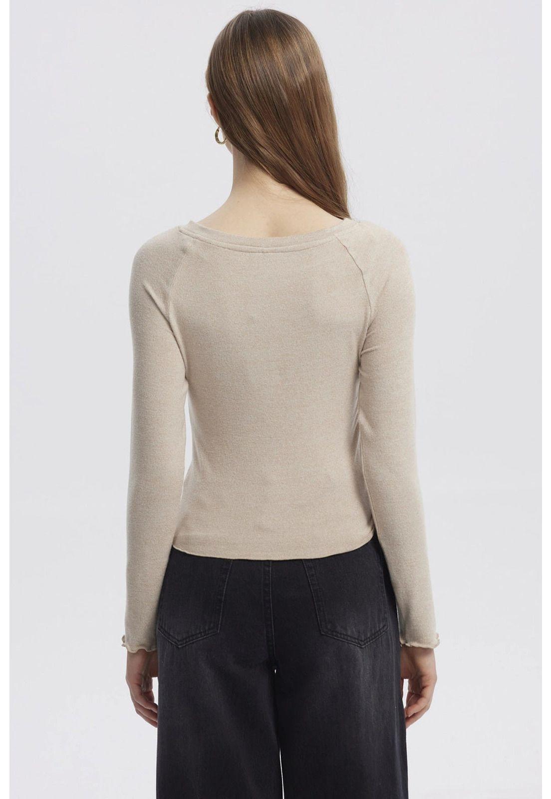 Polera Mujer Juvenil Cuello Bote Recogido Beige-2