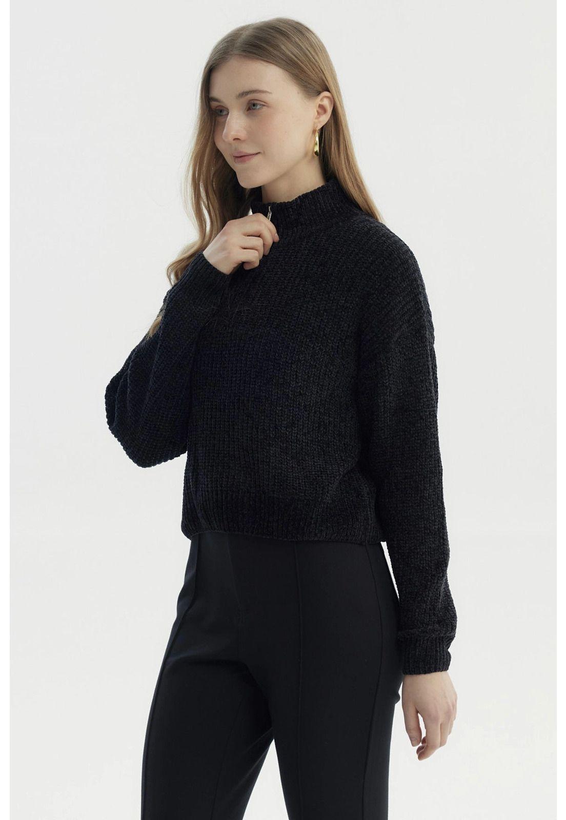 Sweater Mujer Half Zipper Negro-1