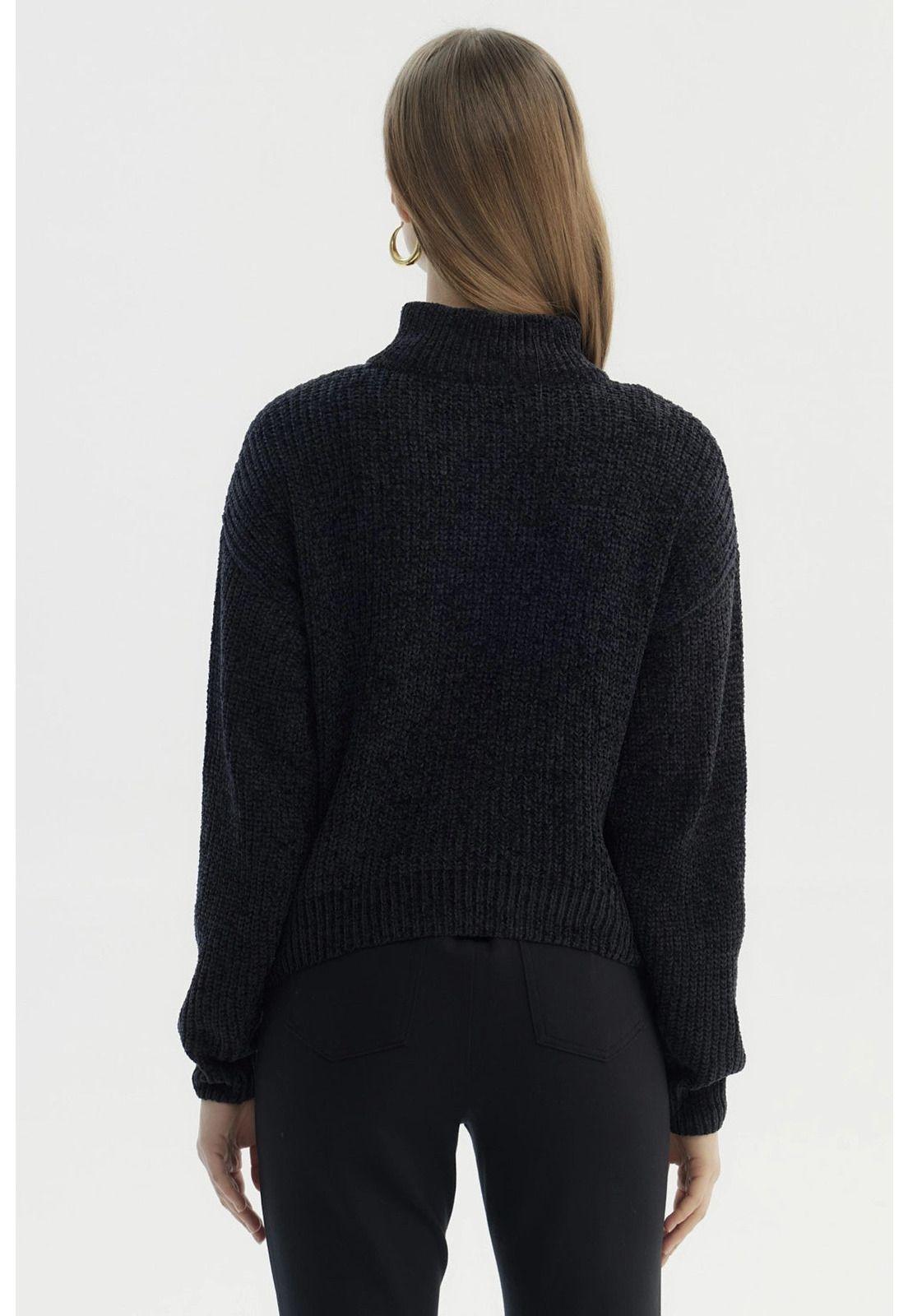 Sweater Mujer Half Zipper Negro-2