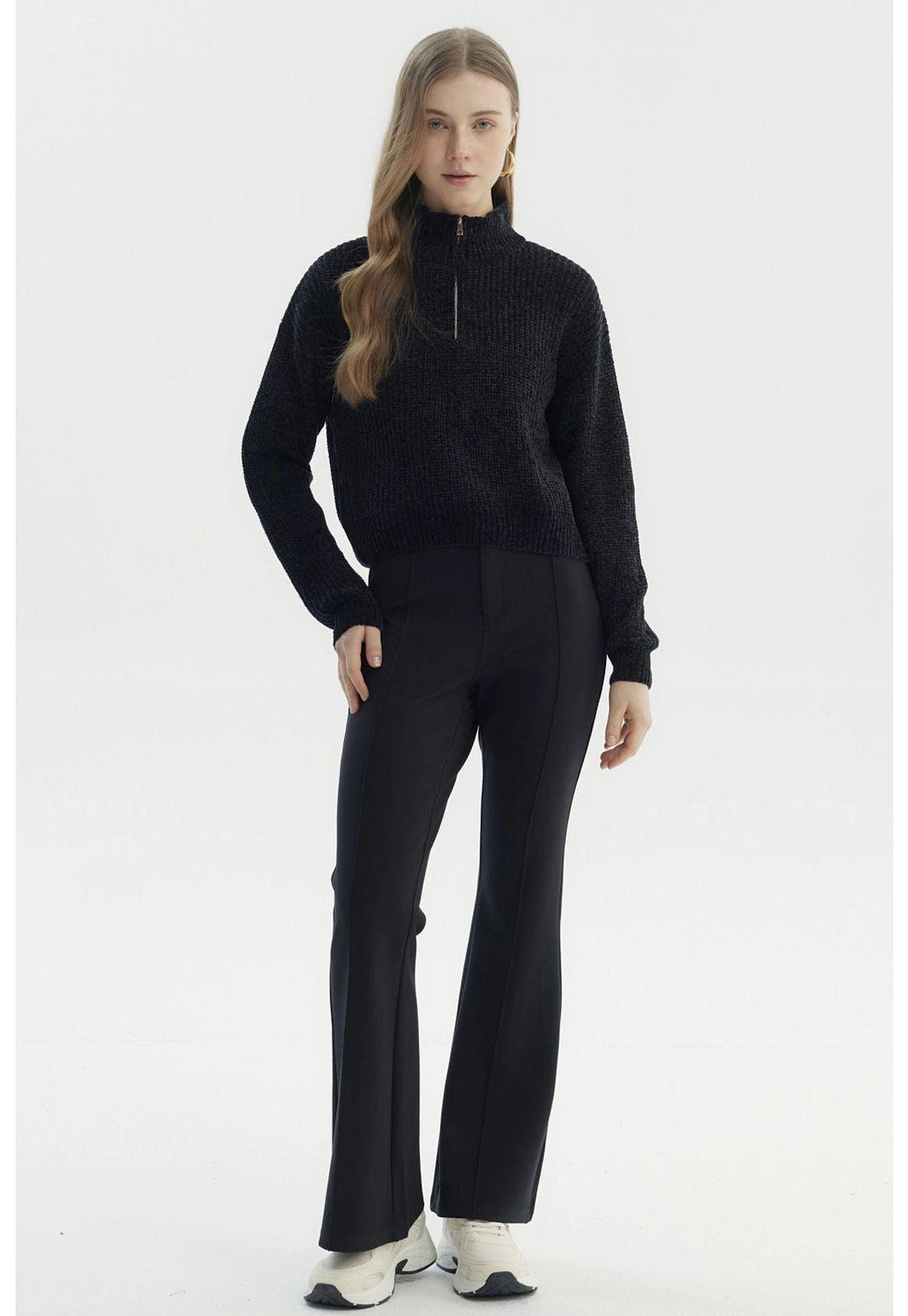 Sweater Mujer Half Zipper Negro-3