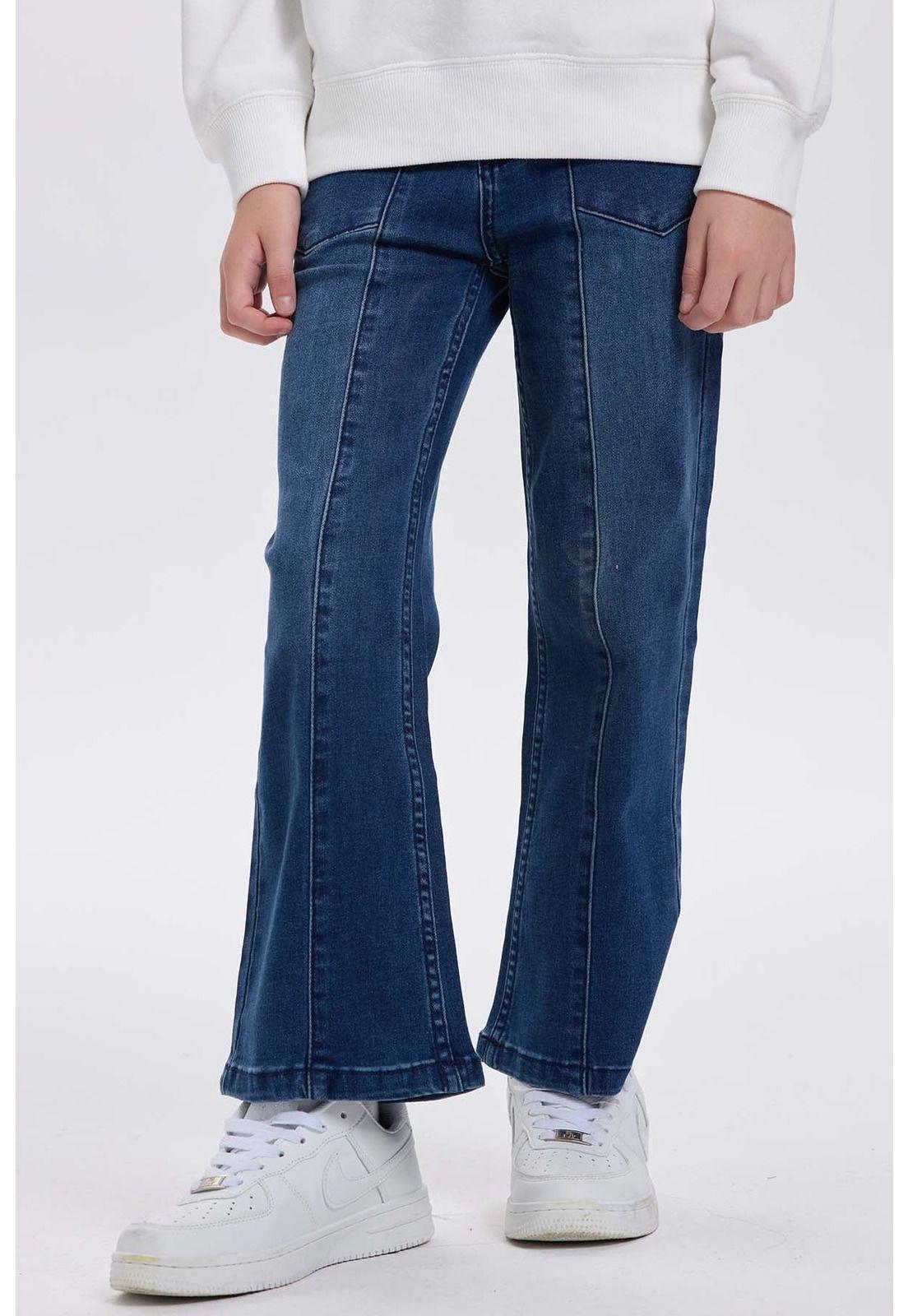 Jeans Niña Con Costura Y Bolsillo Calce Recto Azul-1