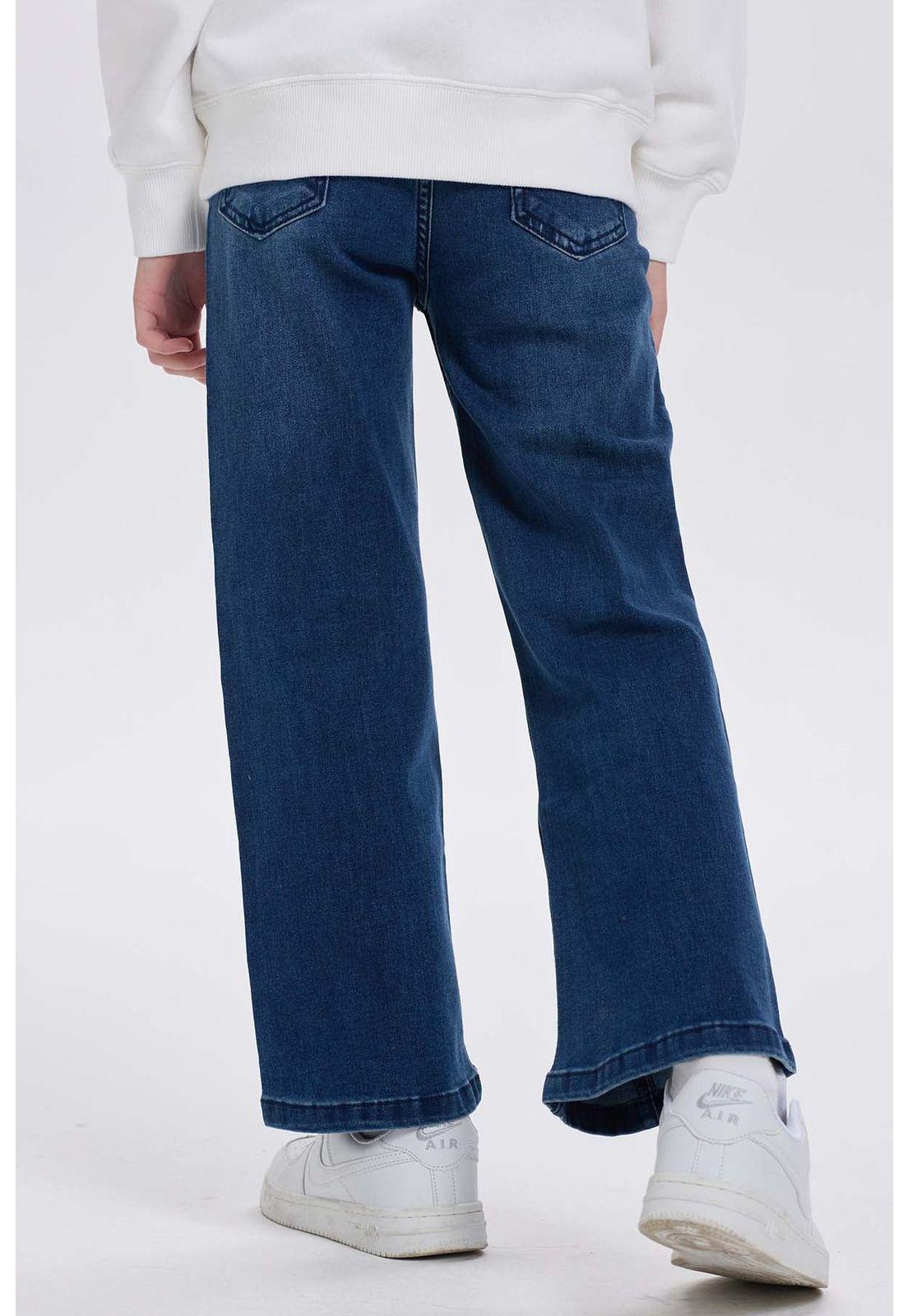 Jeans Niña Con Costura Y Bolsillo Calce Recto Azul-2