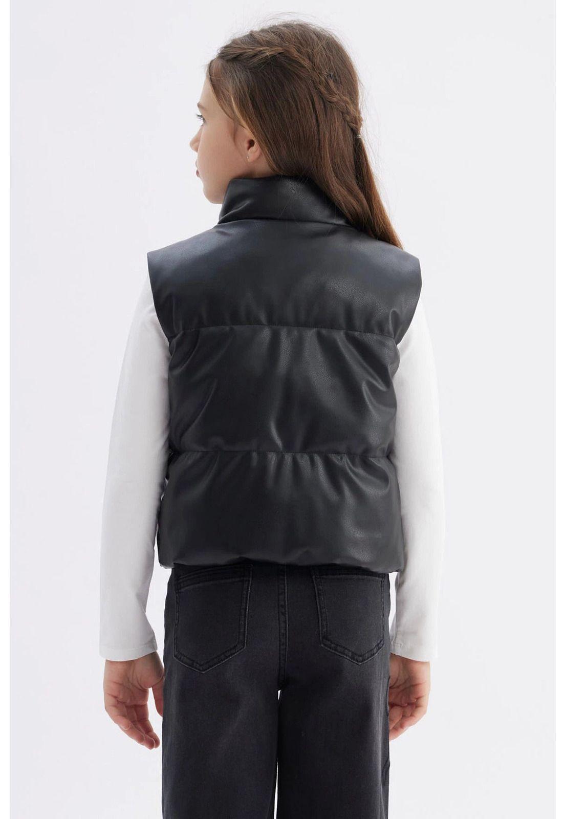 Parka Niña Efecto Cuero Negro - ll-2