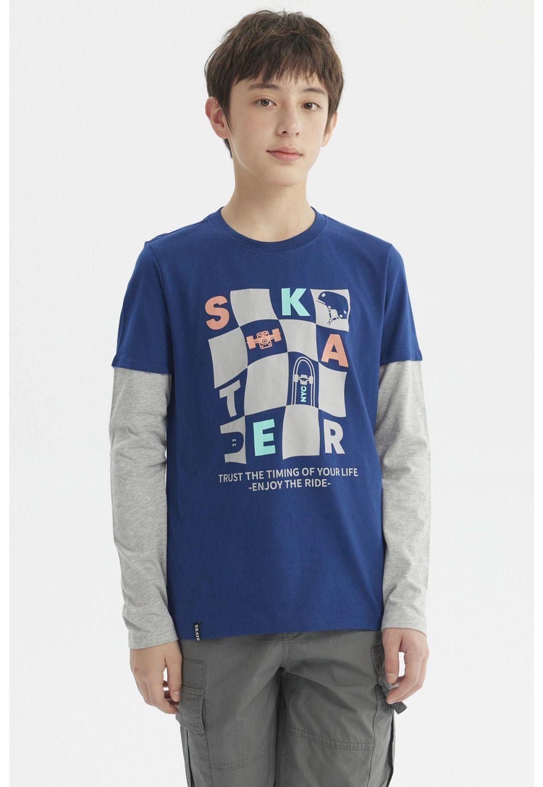 Polera Niño Básica Print Azul-0