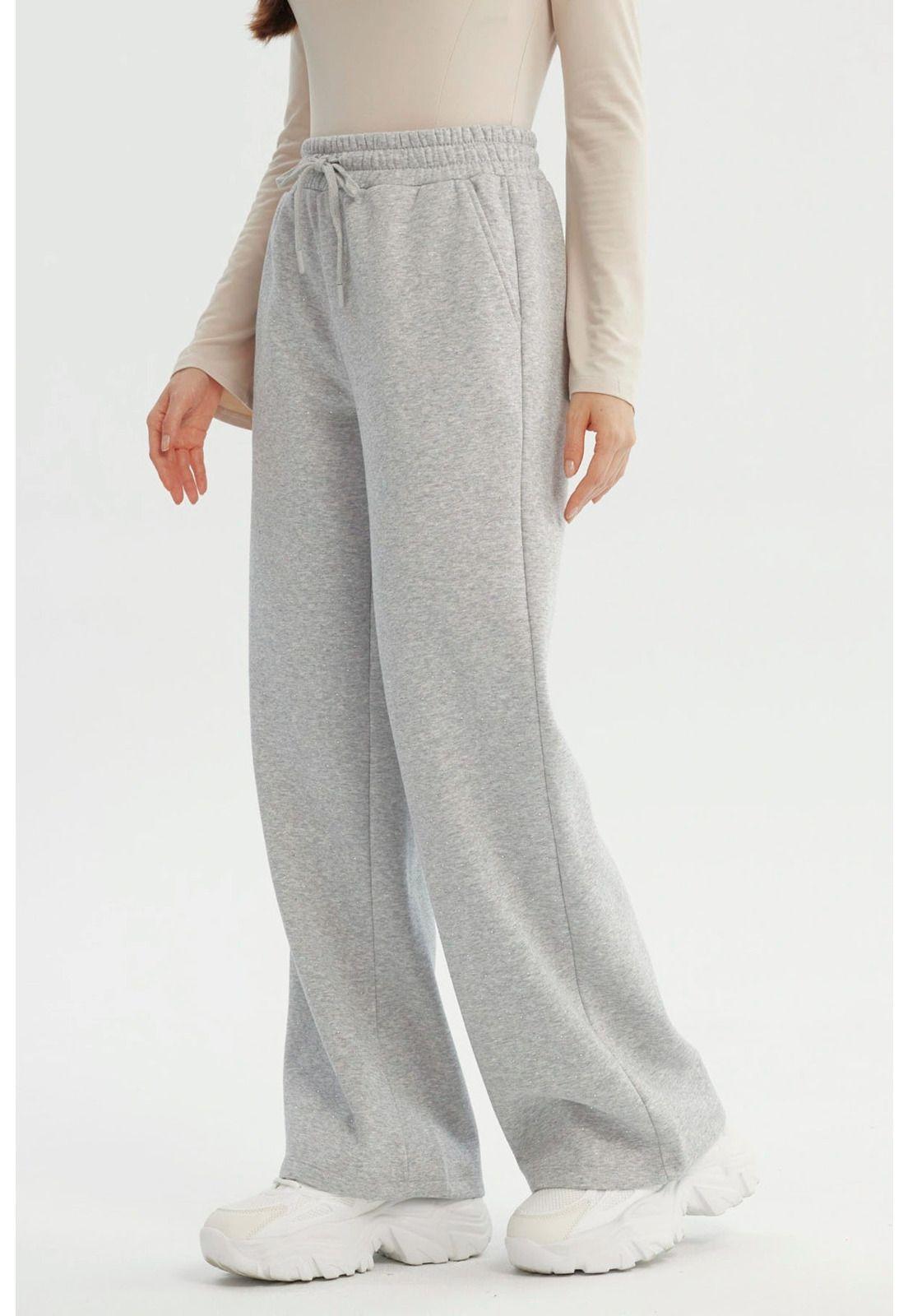 Pantalón Buzo Mujer Wide Leg Gris Melange - V-1