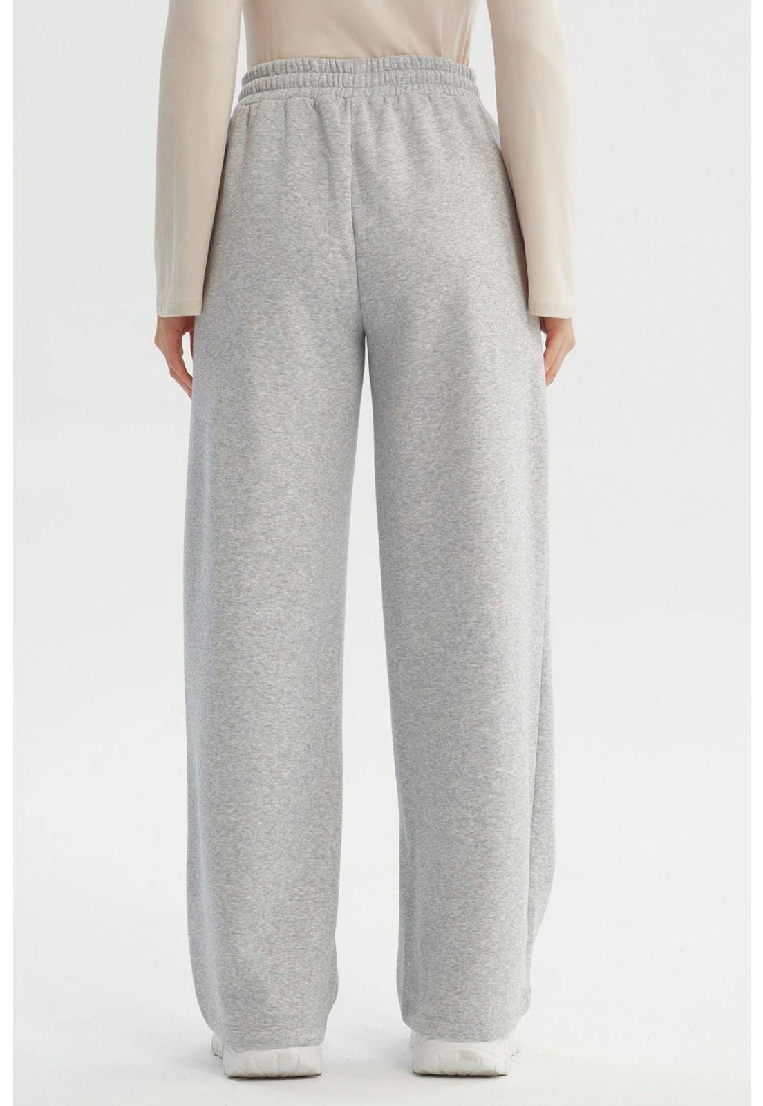 Pantalón Buzo Mujer Wide Leg Gris Melange - V-2