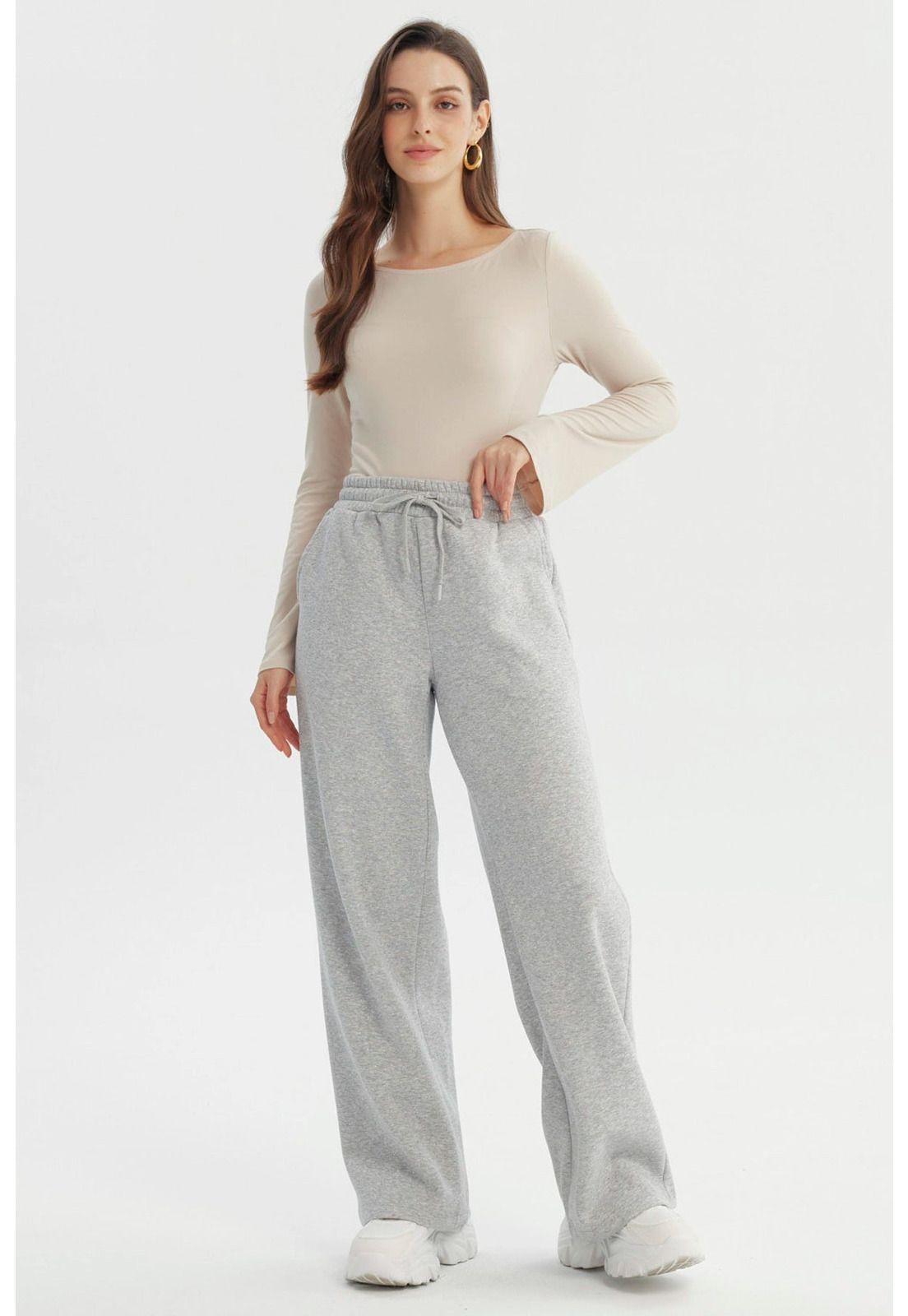 Pantalón Buzo Mujer Wide Leg Gris Melange - V-3