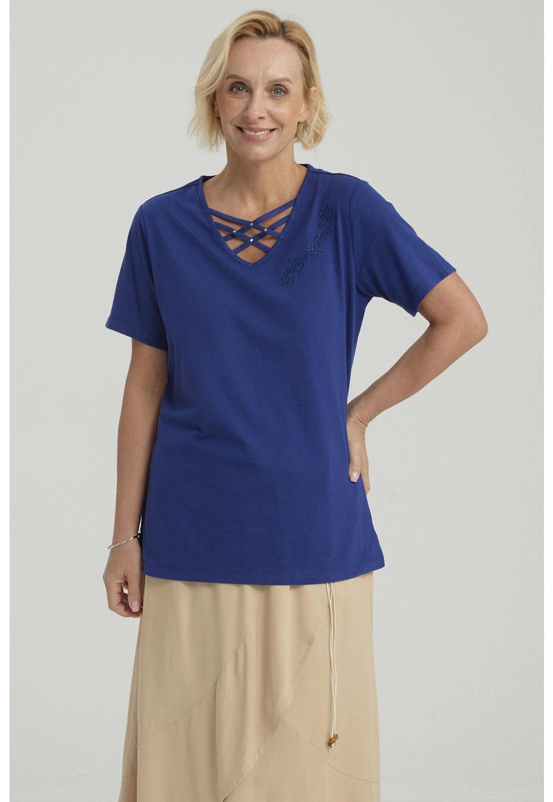 Polera Mujer Detalle Escote Azul Oscuro - ll-0
