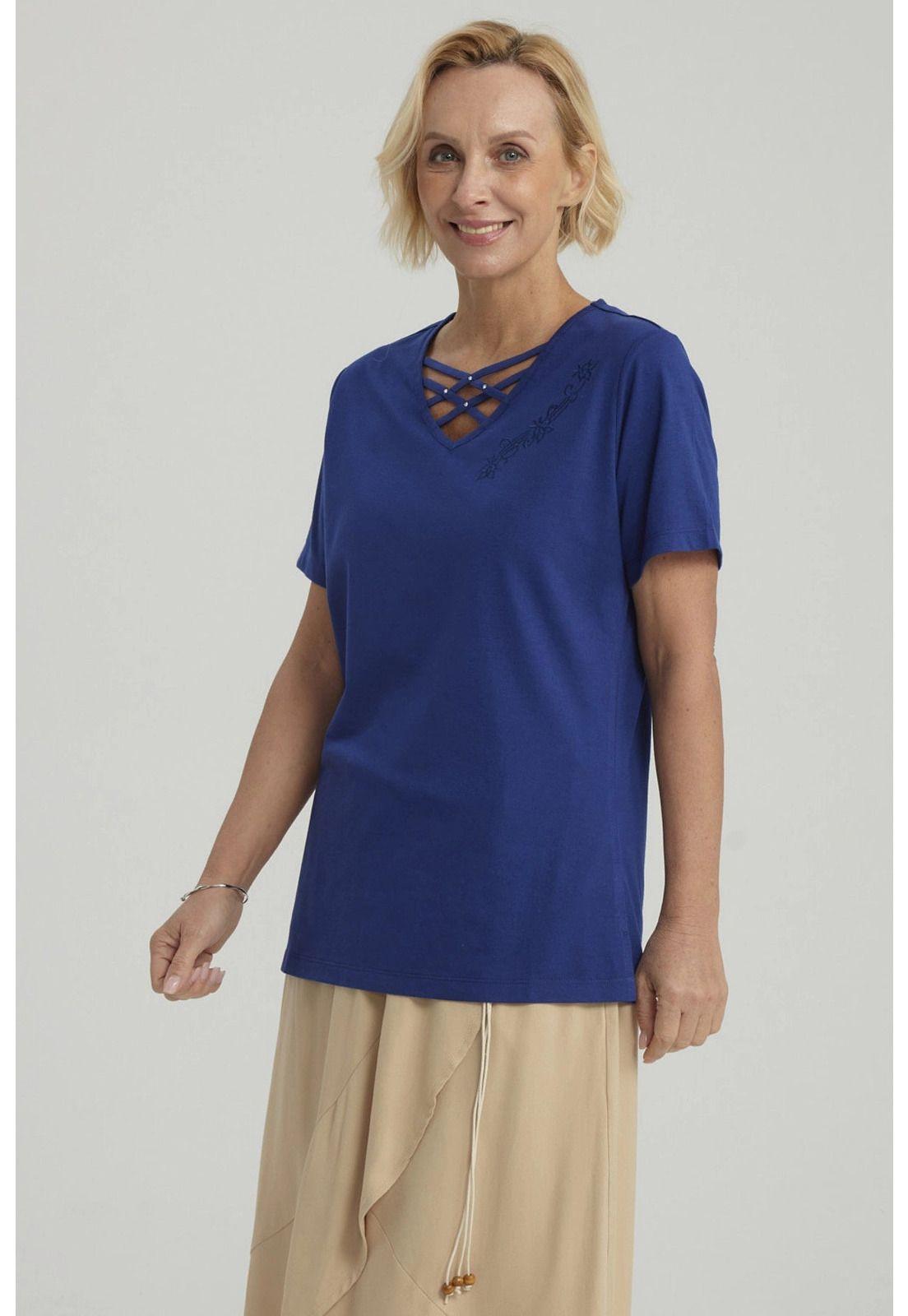 Polera Mujer Detalle Escote Azul Oscuro - ll-5