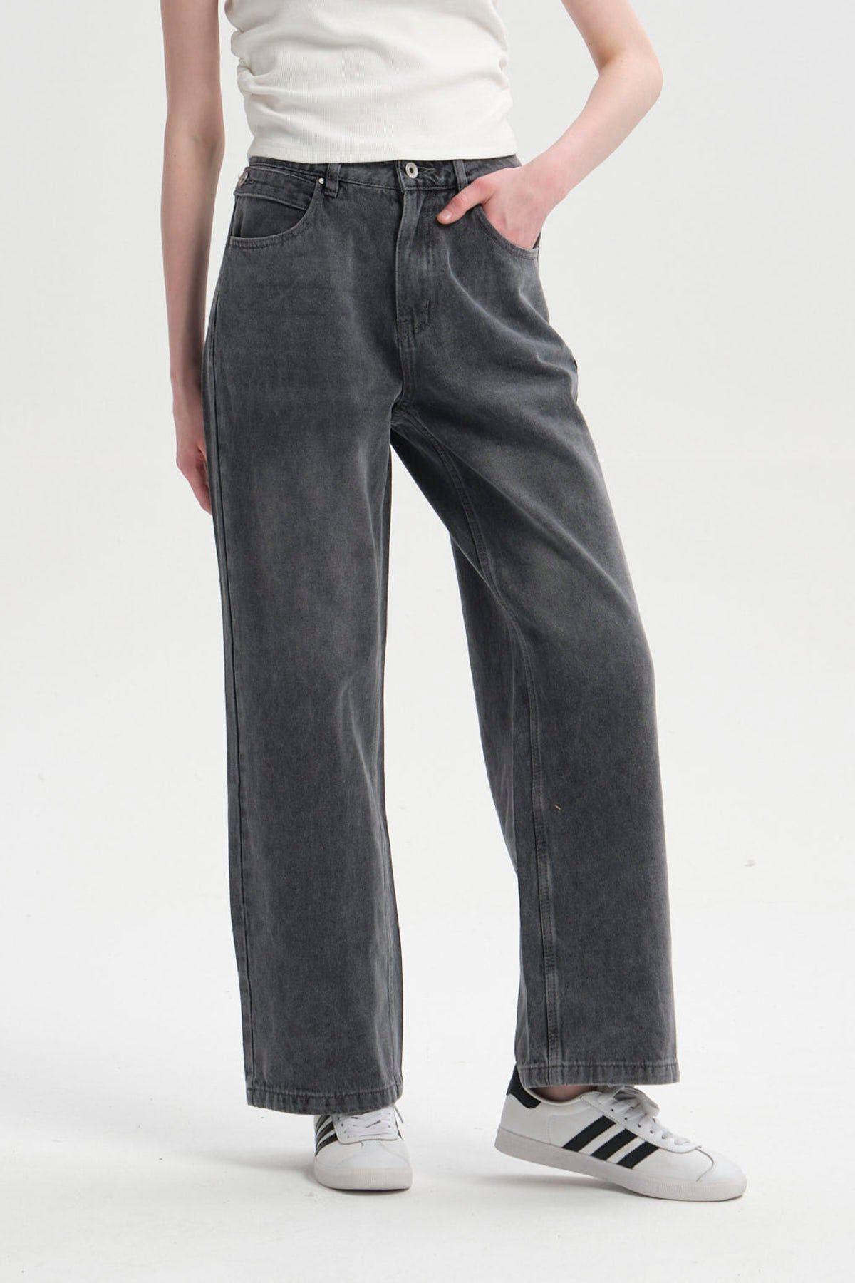 Jeans Mujer Ajuste Cintura Gris-0