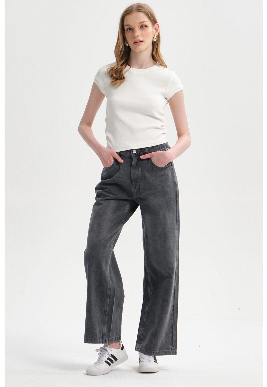 Jeans Mujer Ajuste Cintura Gris-3