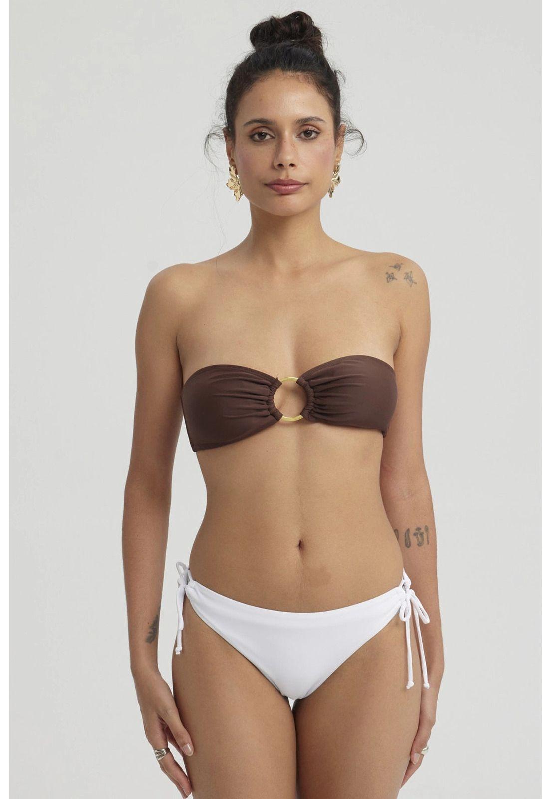 Traje De Baño Mujer Top Strapless Café Oscuro-0