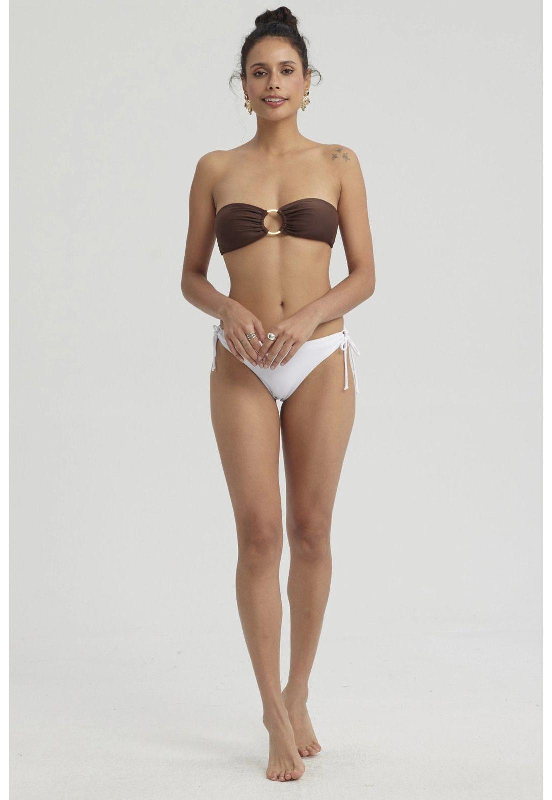 Traje De Baño Mujer Top Strapless Café Oscuro-1
