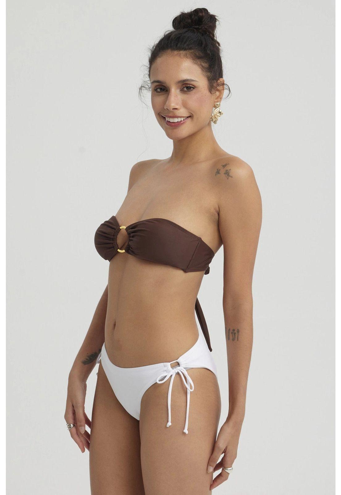 Traje De Baño Mujer Top Strapless Café Oscuro-3