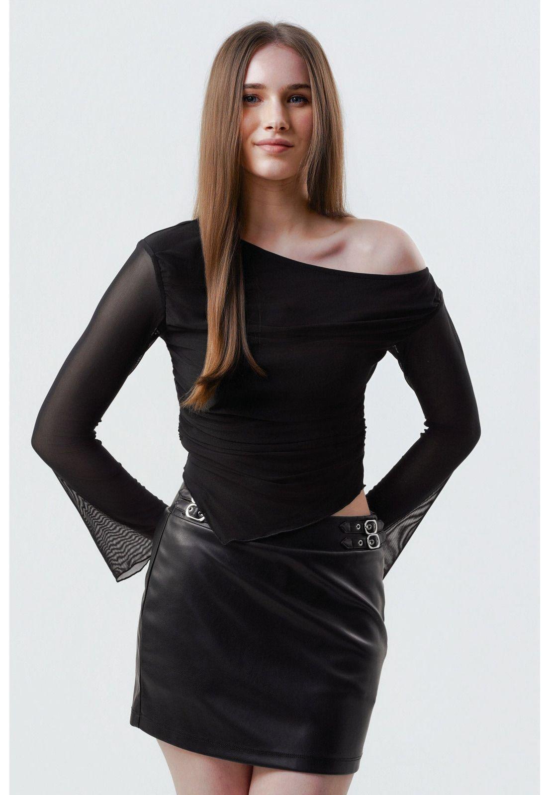 Polera Mujer Slim Fit Negro - V-0