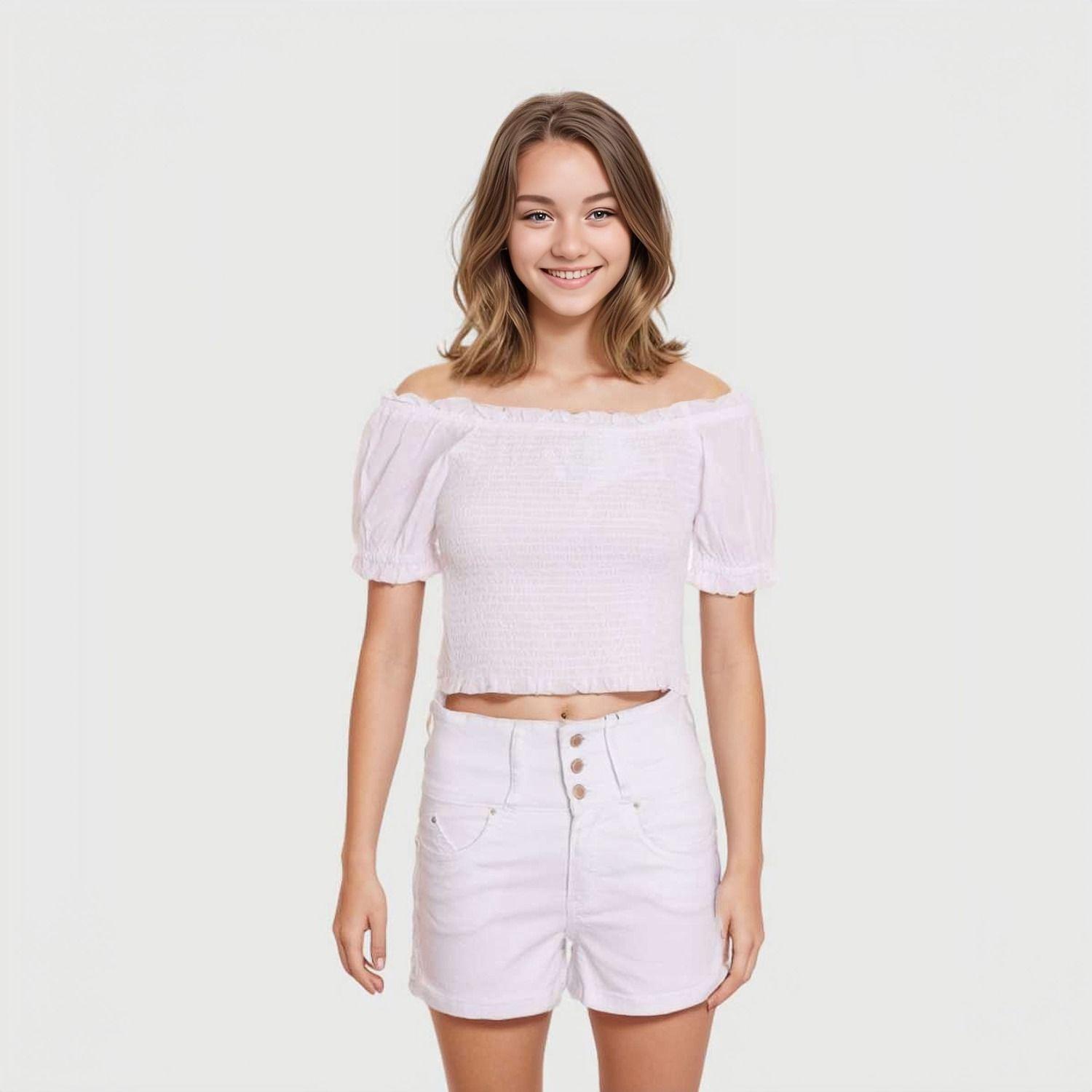Blusa Escote Bardot Blanco Mujer-0