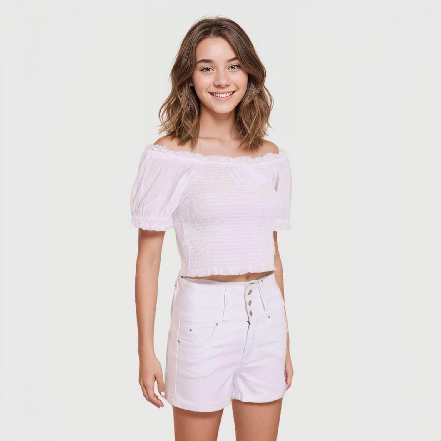 Blusa Escote Bardot Blanco Mujer-1