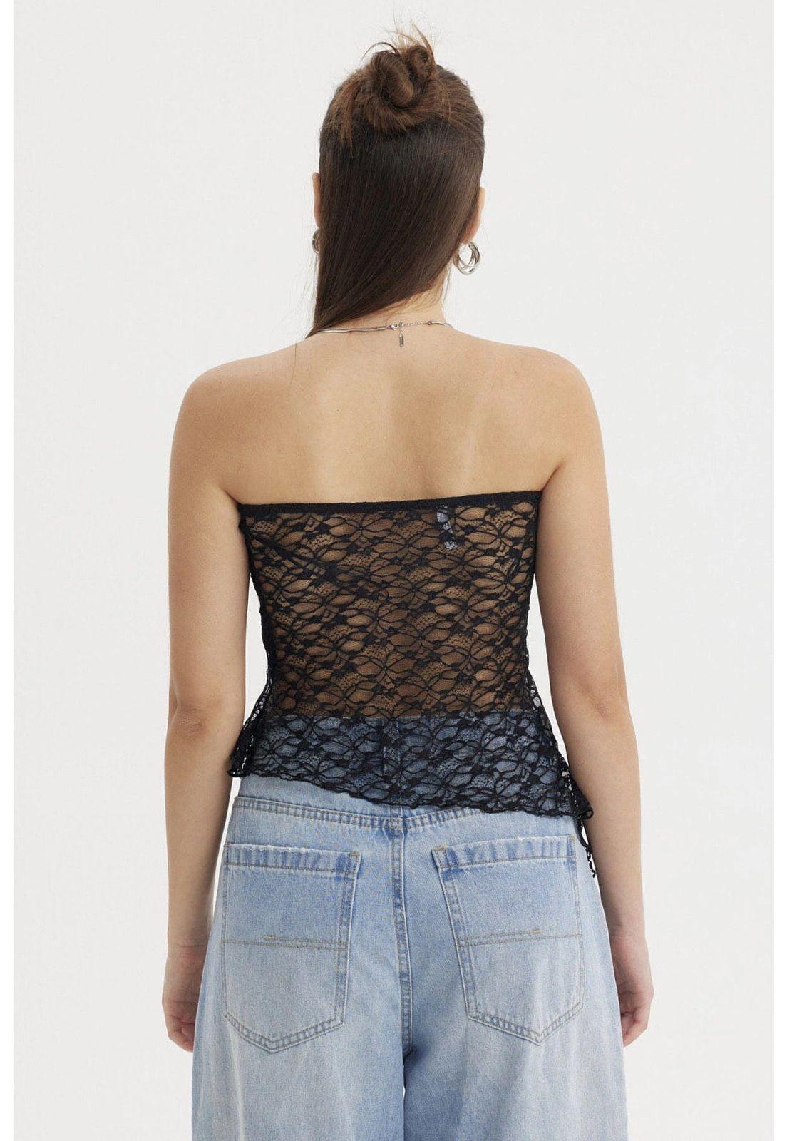 Polera Mujer Strapless Encaje Negro-2
