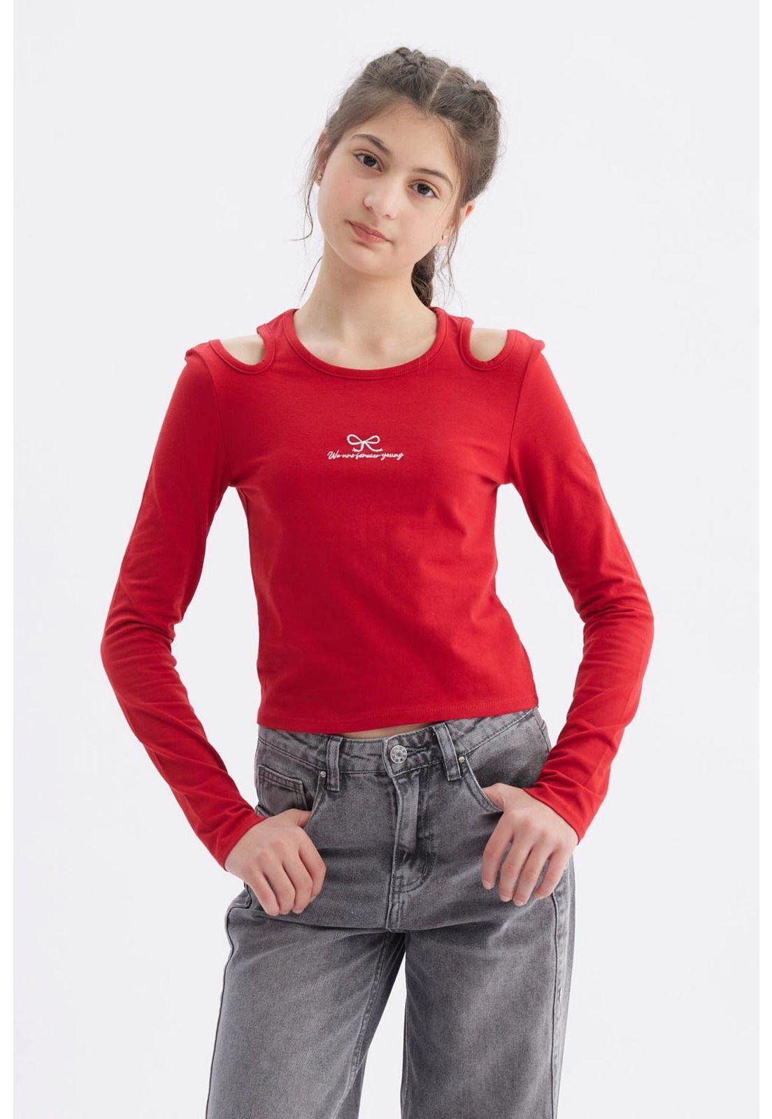 Polera Niña Aberturas Rojo-0