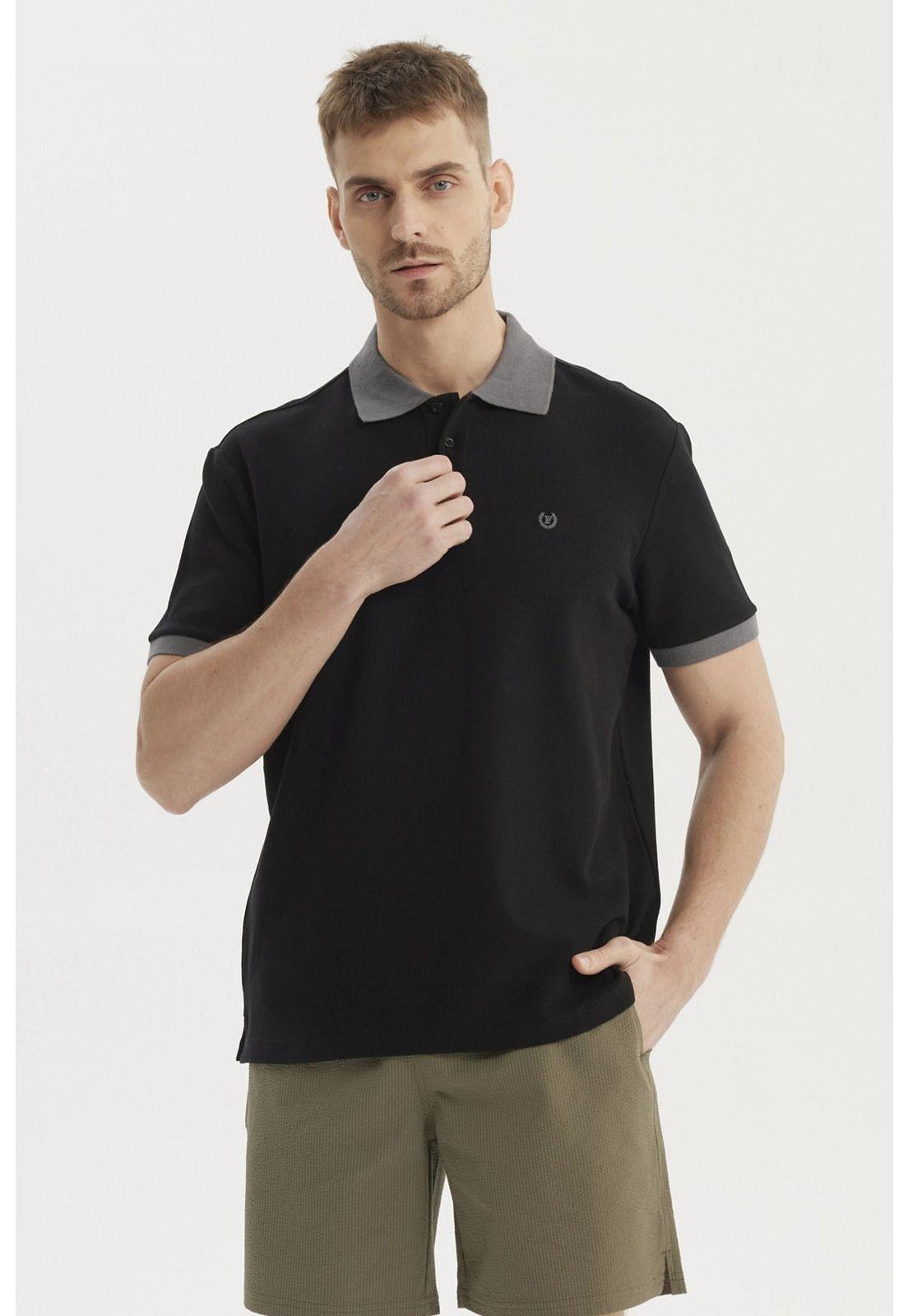 Polera Hombre Pique Wafle Con Botones Negro-0