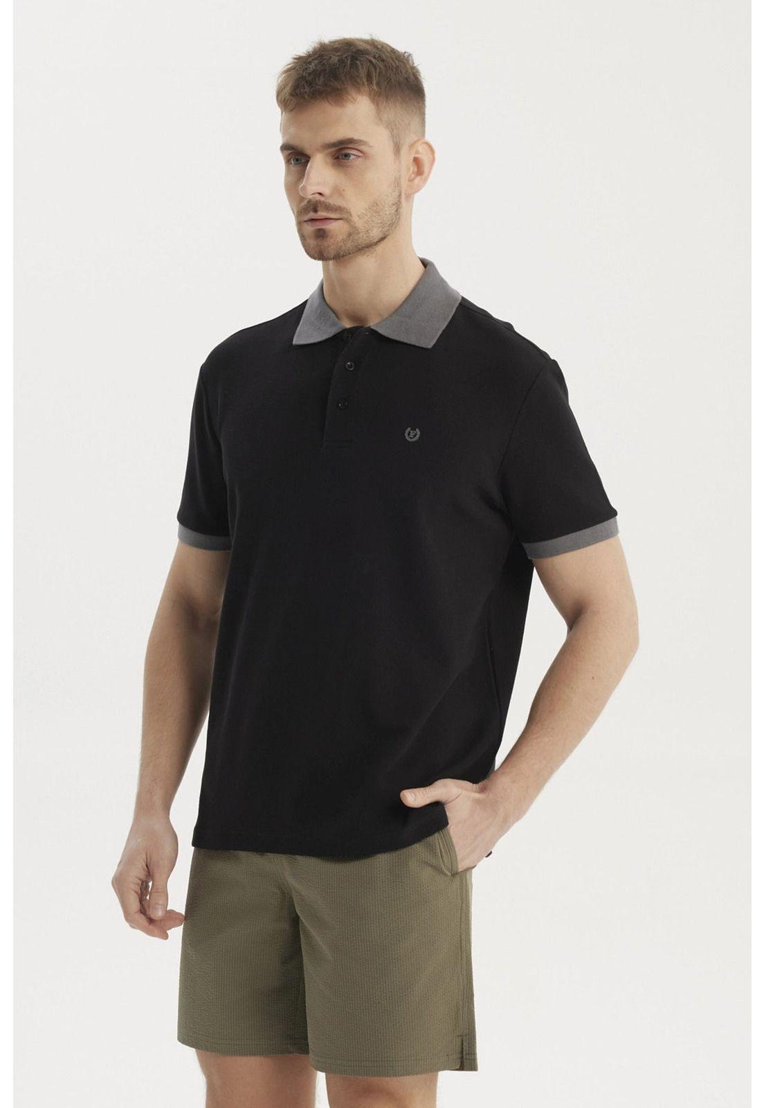 Polera Hombre Pique Wafle Con Botones Negro-1