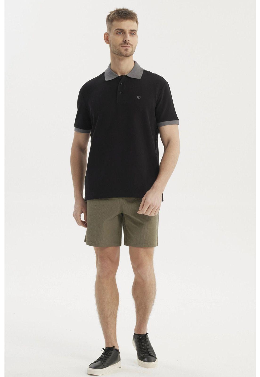 Polera Hombre Pique Wafle Con Botones Negro-3