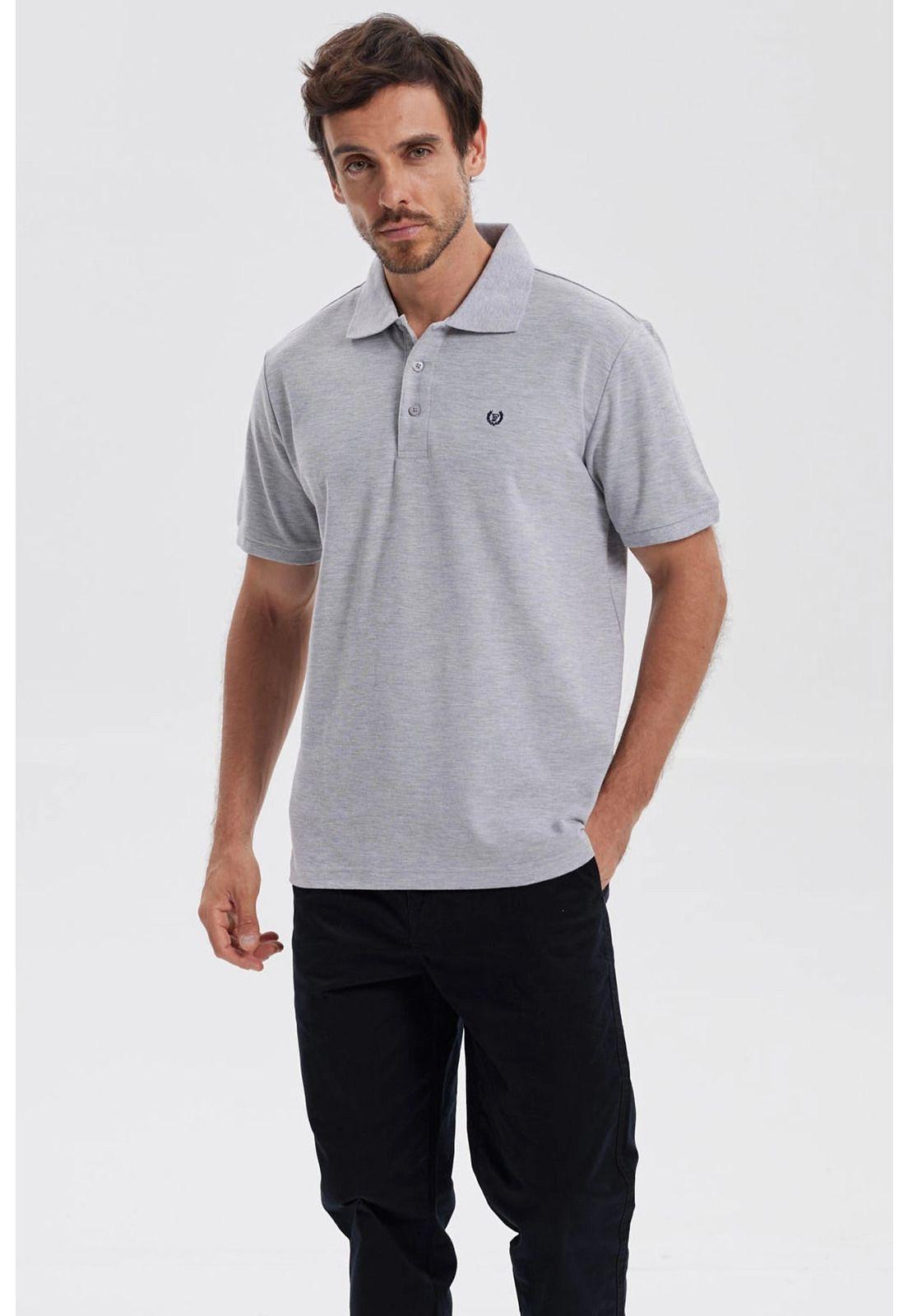 Polera Hombre Piqué Básica Lisa Gris Melange-0