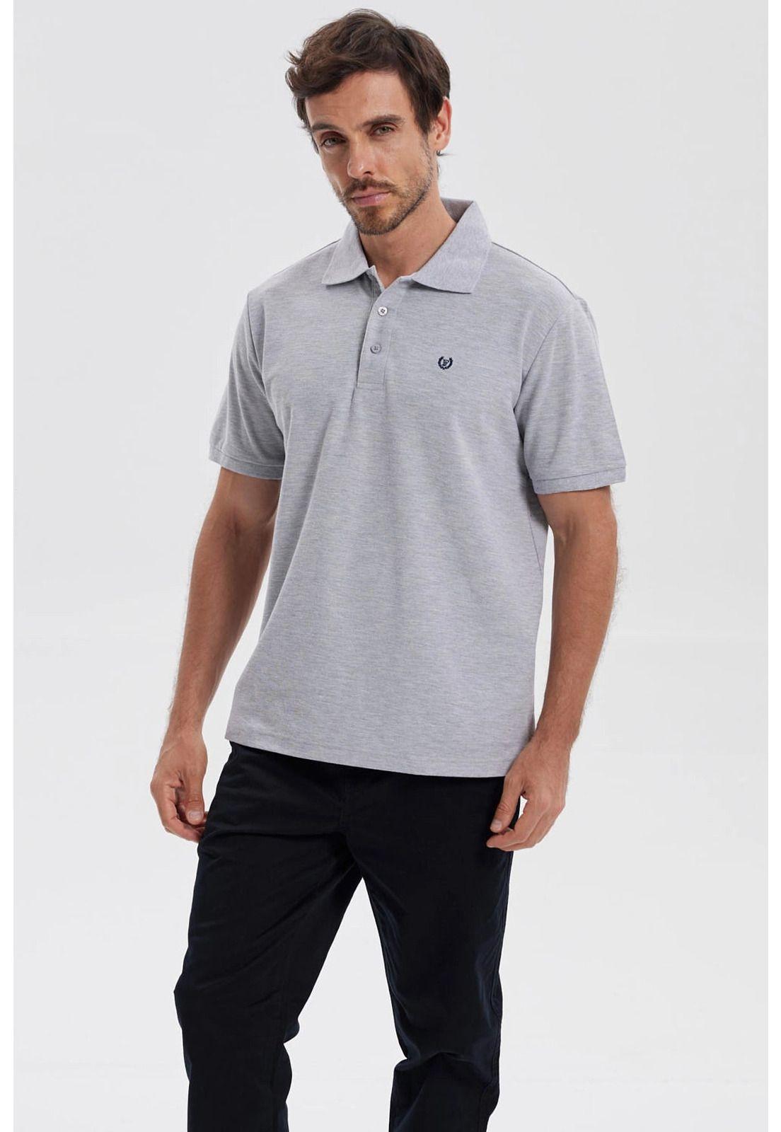 Polera Hombre Piqué Básica Lisa Gris Melange-1