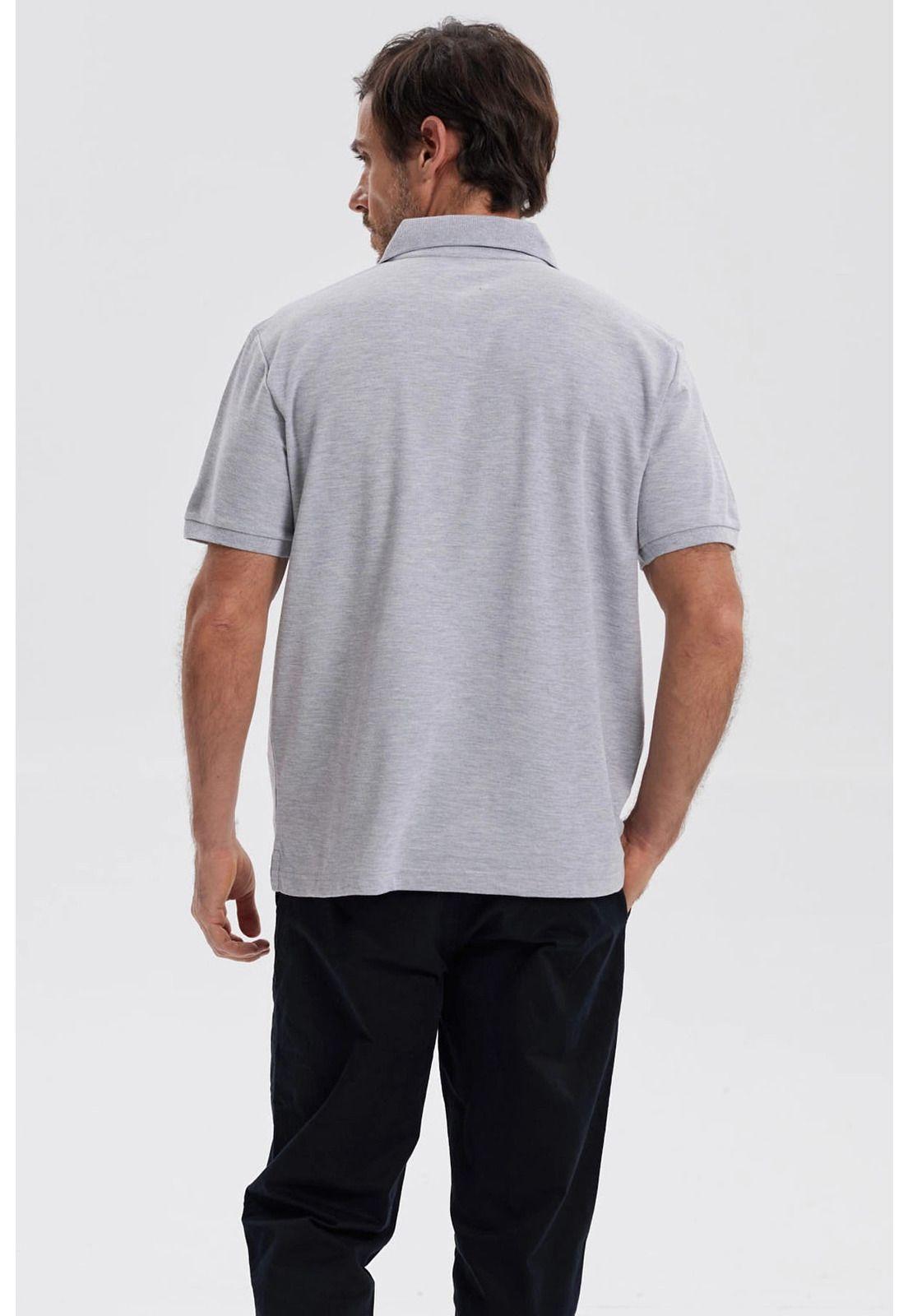 Polera Hombre Piqué Básica Lisa Gris Melange-2