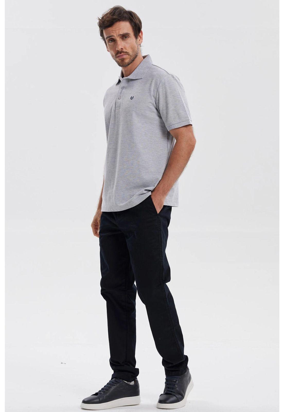 Polera Hombre Piqué Básica Lisa Gris Melange-3