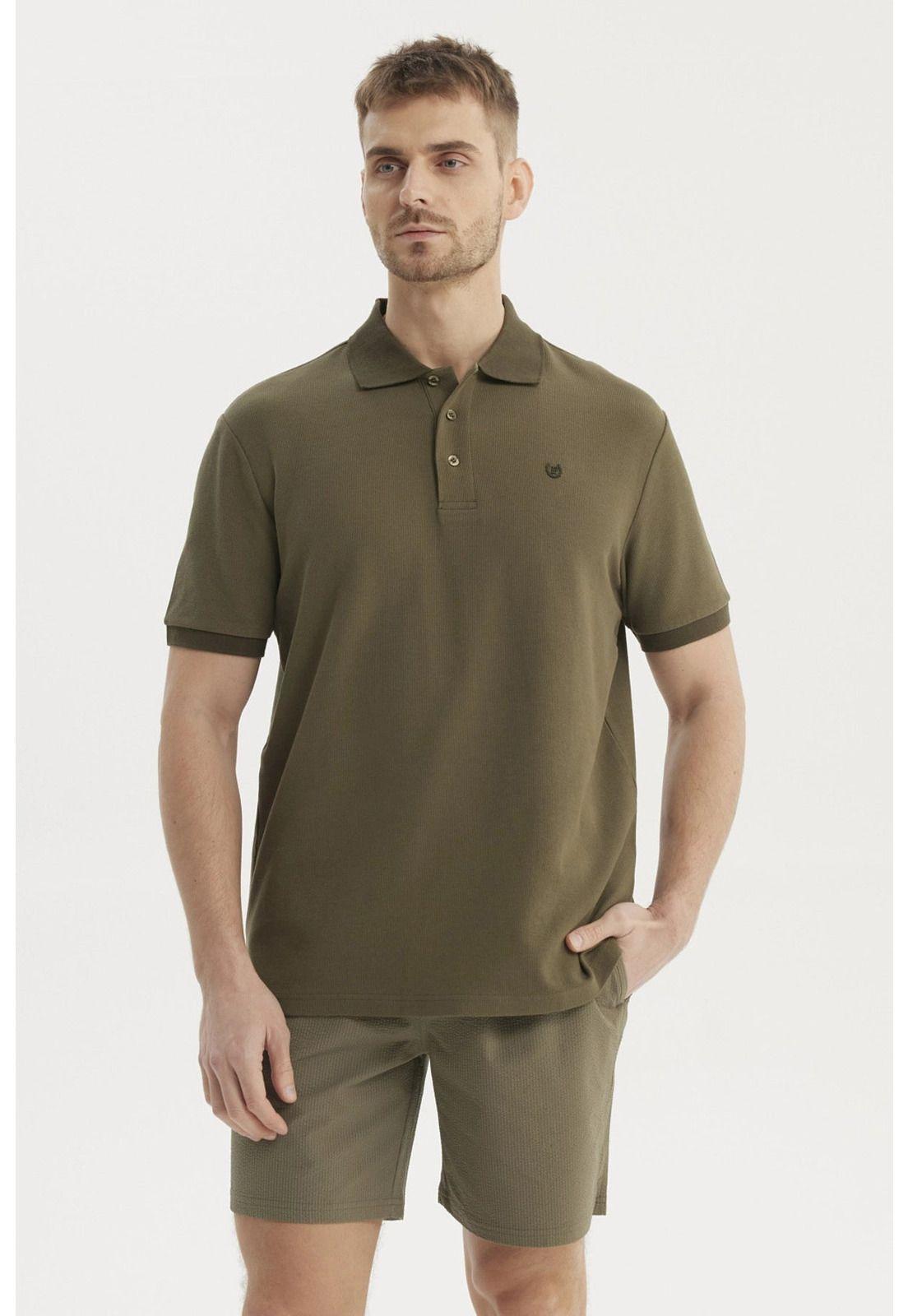 Polera Hombre Pique Wafle Con Botones Verde Olivo-0