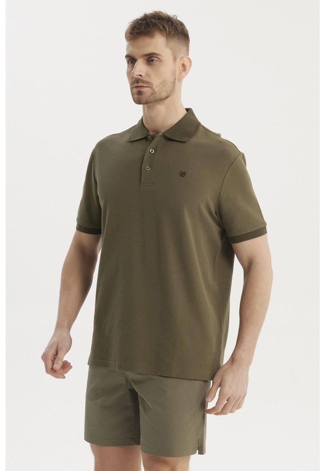 Polera Hombre Pique Wafle Con Botones Verde Olivo-1